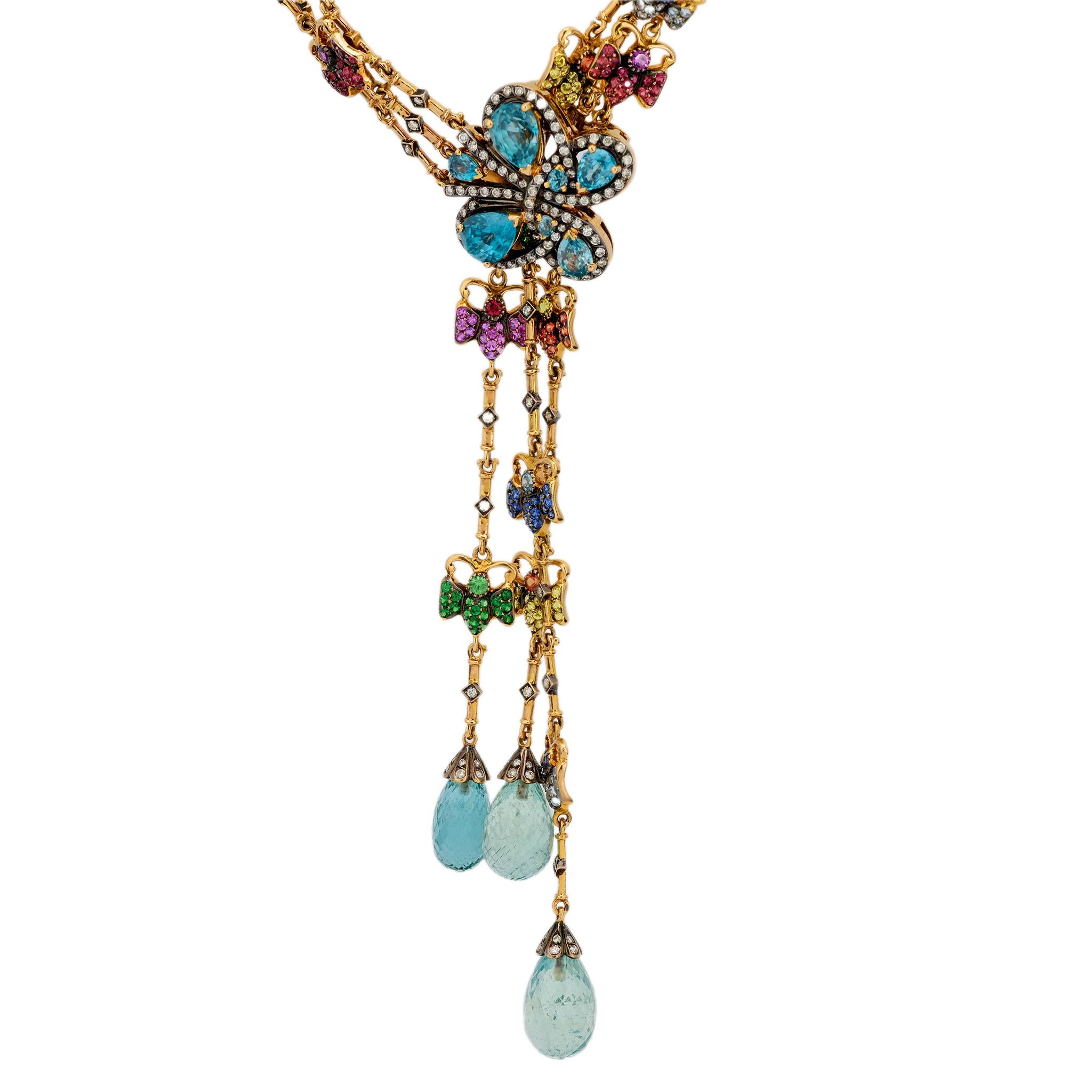Vintage Zorab Creation 18K Yellow Gold Necklace with Color Stones & Diamonds - Elegant Jewelry for Weddings, Parties & Special Occasions