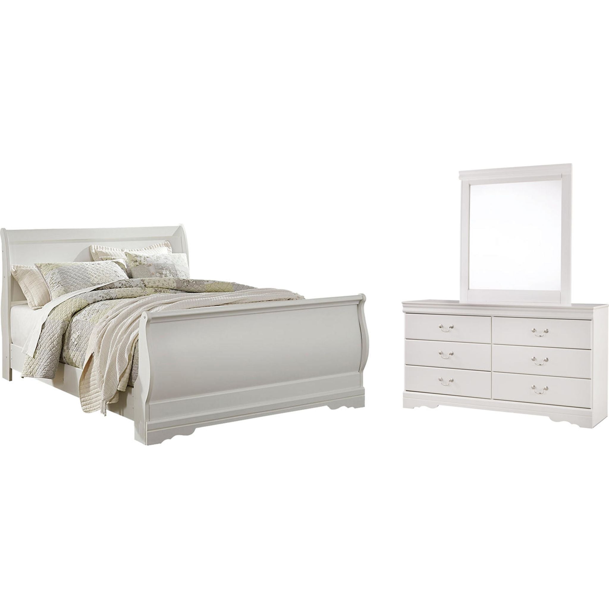 Anarasia 5-Piece Queen Sleigh Bedroom Set - Elegant Wooden Bed Frame with Nightstands and Dresser - Perfect for Master Bedroom Decor & Guest Room Furniture