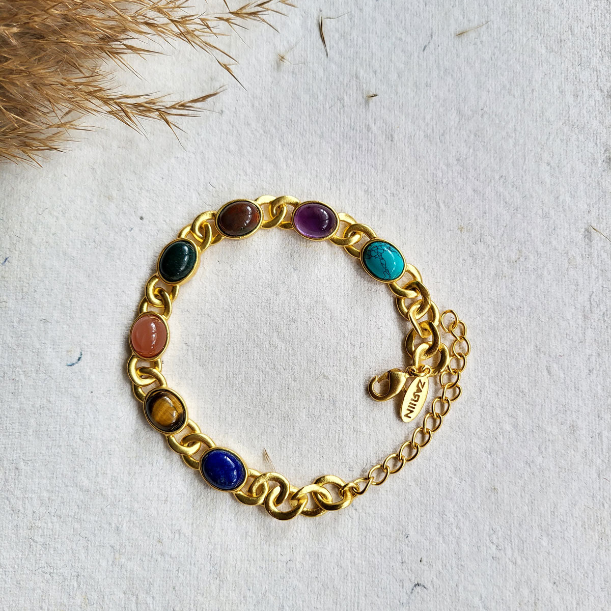 7 Gemstones Chakra Balancing Bracelet for Men - Gold Healing Energy Bracelet for Meditation, Yoga & Spiritual Wellness