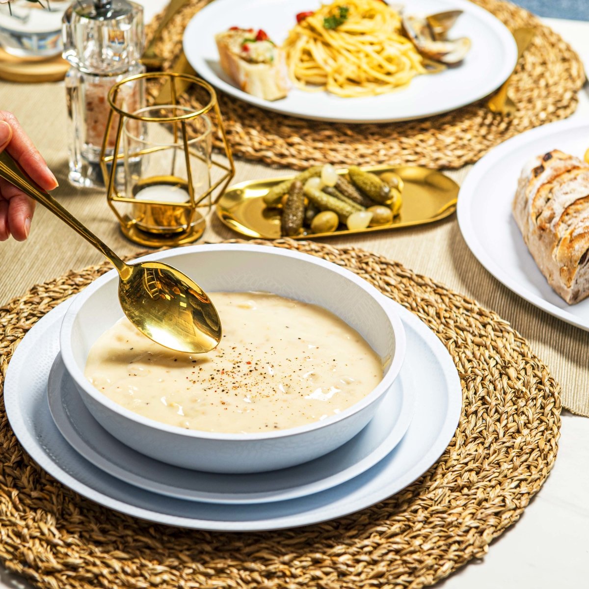 12-Piece White Melamine Dinnerware Set - Durable Plates & Bowls for Outdoor Dining, Picnics, and Camping - Shatterproof Dishware for Restaurants, Parties, and RV Travel