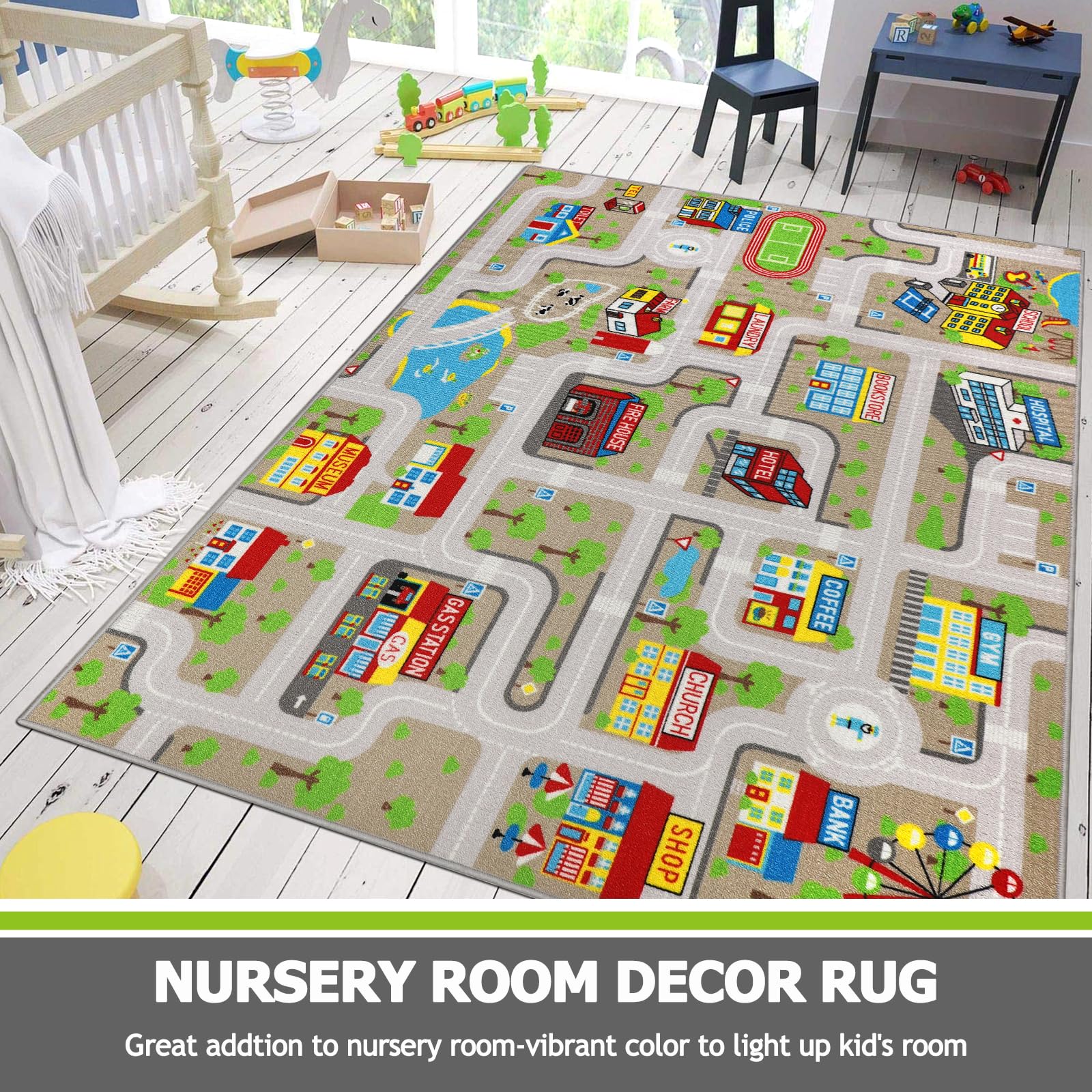 Washable Non-Slip 6.6' x 5' Kids Car Play Mat - Interactive City Road Rug for Toddlers | Durable Educational Playroom & Classroom Decor | Perfect for Bedroom, Playroom & Preschool Learning Activities