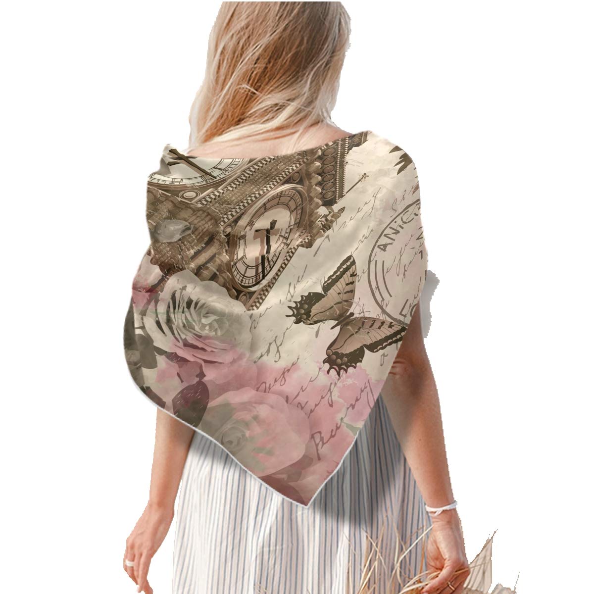 Square Silk-Like Hair Scarf - London Card Big Ben Roses Print Neck Bandana & Head Wrap for Women | Fashion Accessory for Outfits, Travel & Special Occasions
