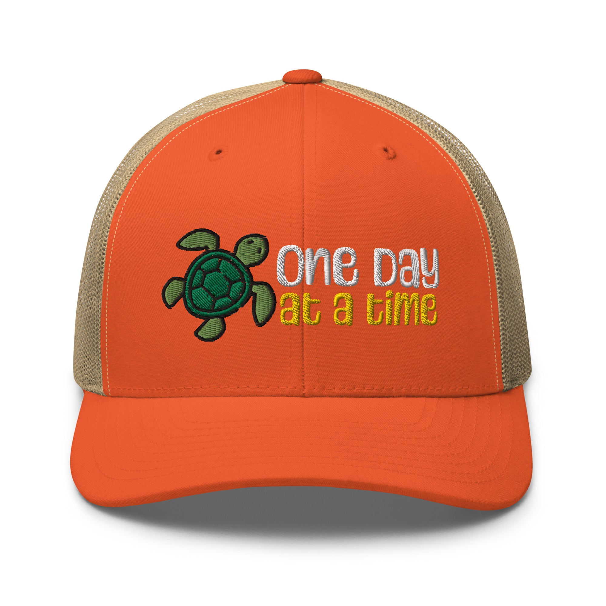 One Day at a Time Turtle Trucker Hat - Stylish Adjustable Baseball Cap with Motivational Message for Daily Resilience - Perfect for Outdoor Activities, Hiking, and Casual Wear