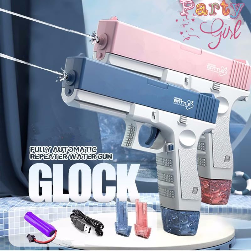 2 Pack Electric Water Guns - Super Long Range Automatic Squirt Blaster for Kids & Adults | Summer Pool, Beach, Backyard Water Fights & Outdoor Activities
