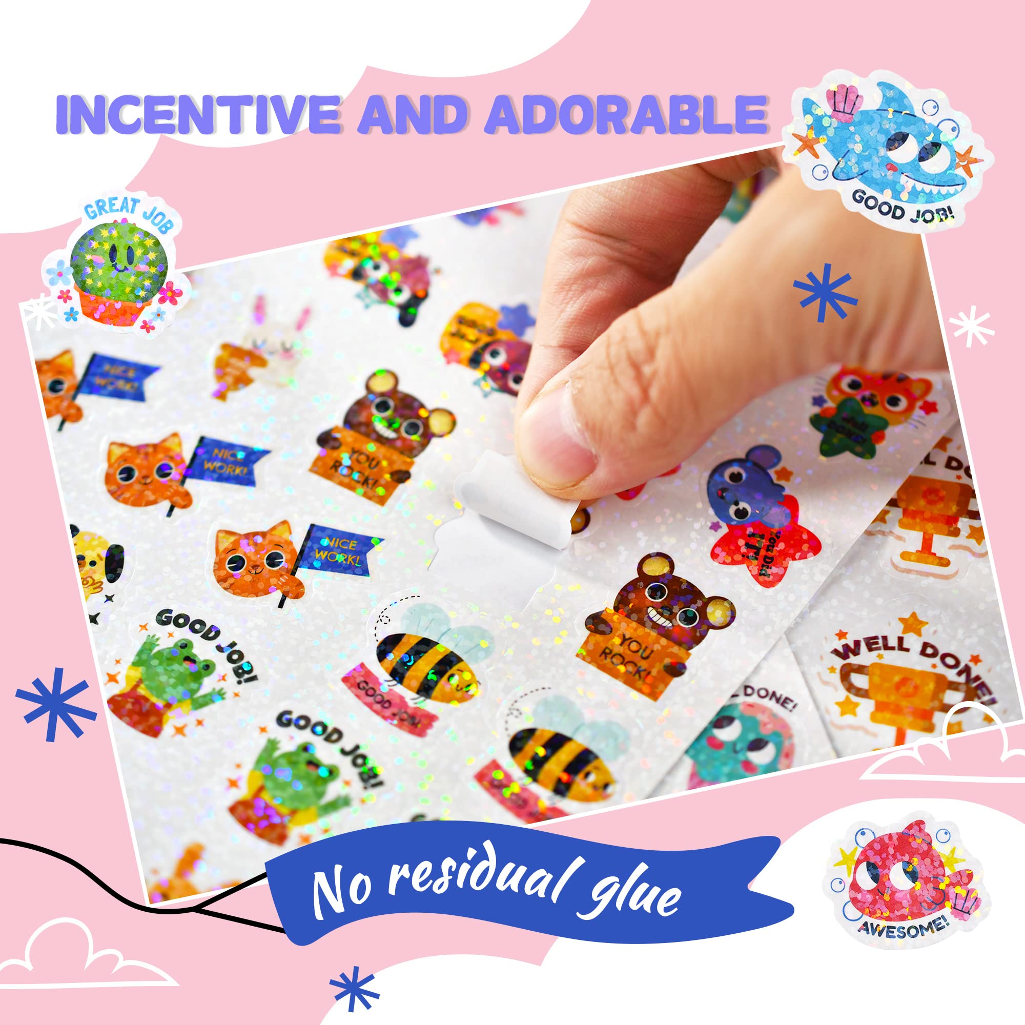 1300+ PCS Glitter Reward Stickers for Kids - Cute Animal Motivational Stickers for Toddlers, Classroom Teacher Supplies & Student Incentives | Perfect for School Projects, Behavior Charts, and Homeschool Activities