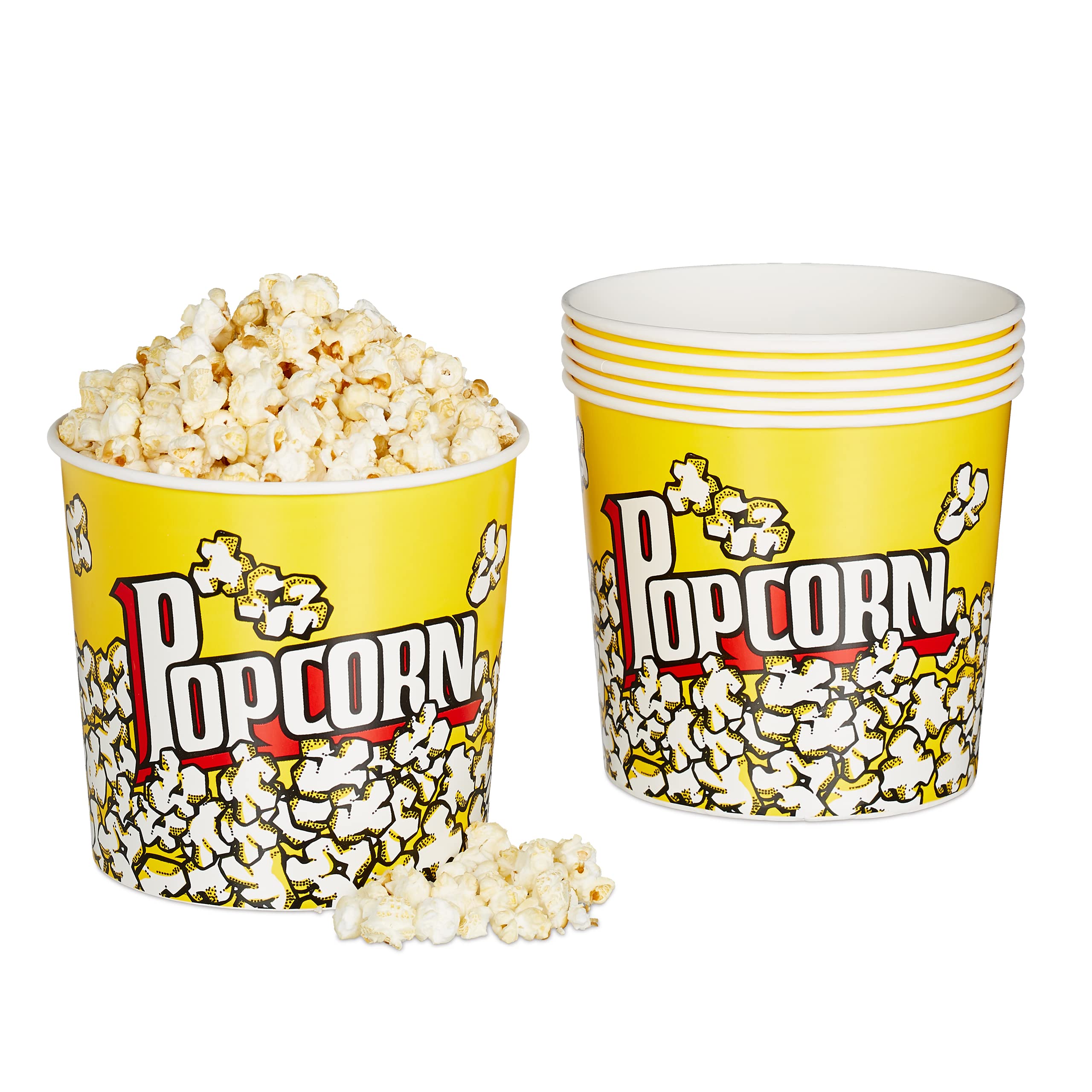 6-Pack Retro Yellow Plastic Popcorn Buckets - 2.8L Reusable Snack Containers for Movies, Parties & Home Theater - Durable Candy & Sweets Storage