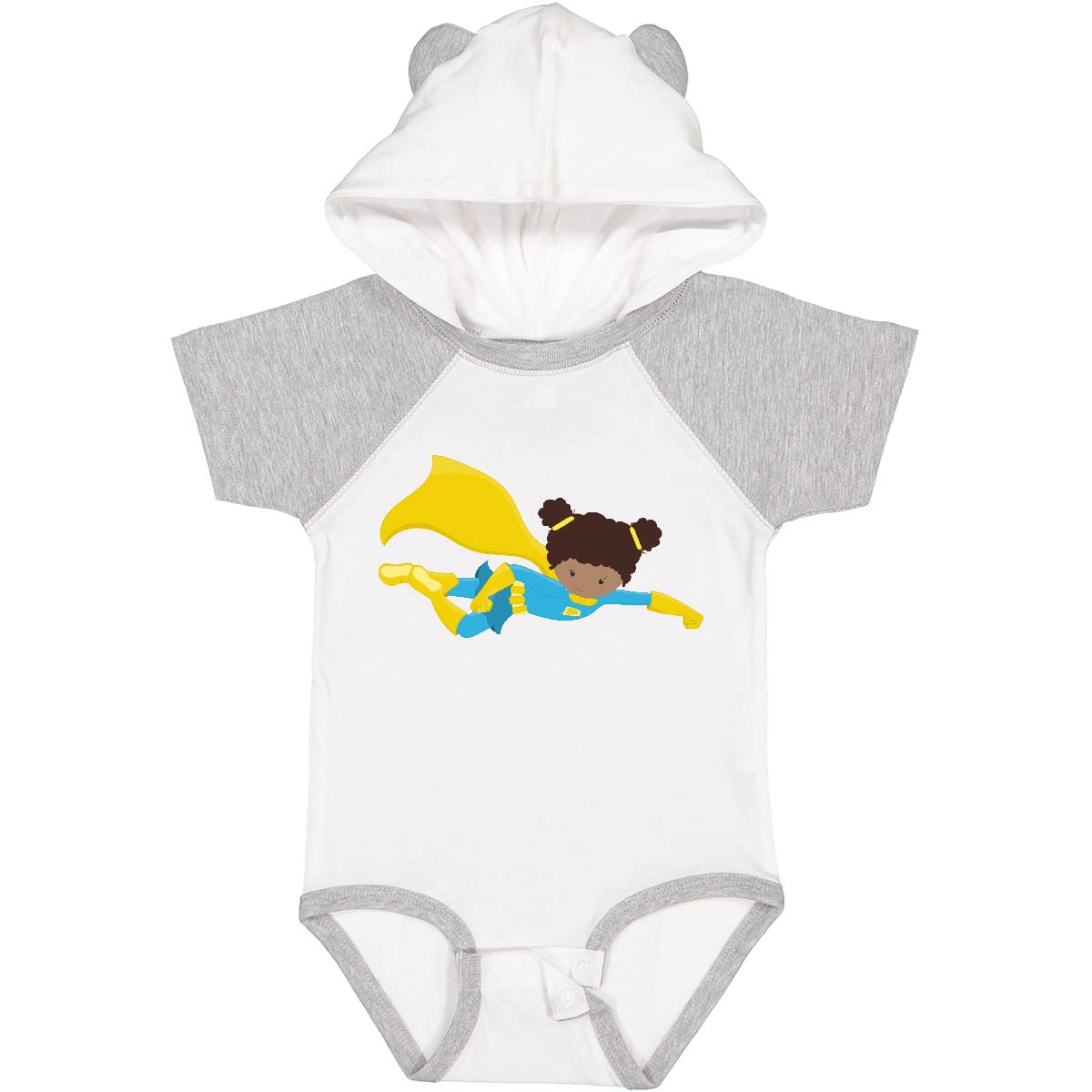 Inktastic African American Superhero Girl with Yellow Cape Baby Bodysuit - Perfect for Superhero-Themed Birthday Parties & Playdates