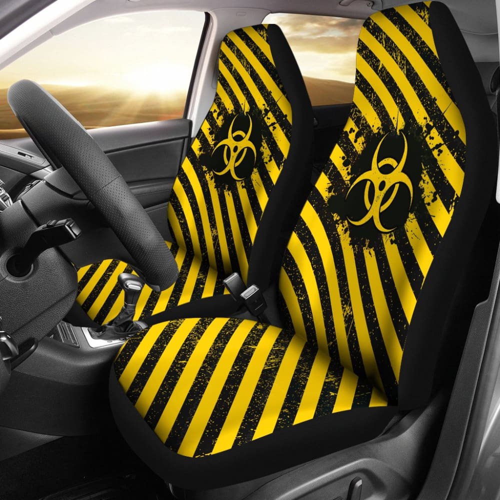 Premium Yellow Biohazard Car Seat Covers - Universal Fit for Cars, Trucks & SUVs - Waterproof & Durable Protection - Ideal for Medical Workers, First Responders & Safety Enthusiasts