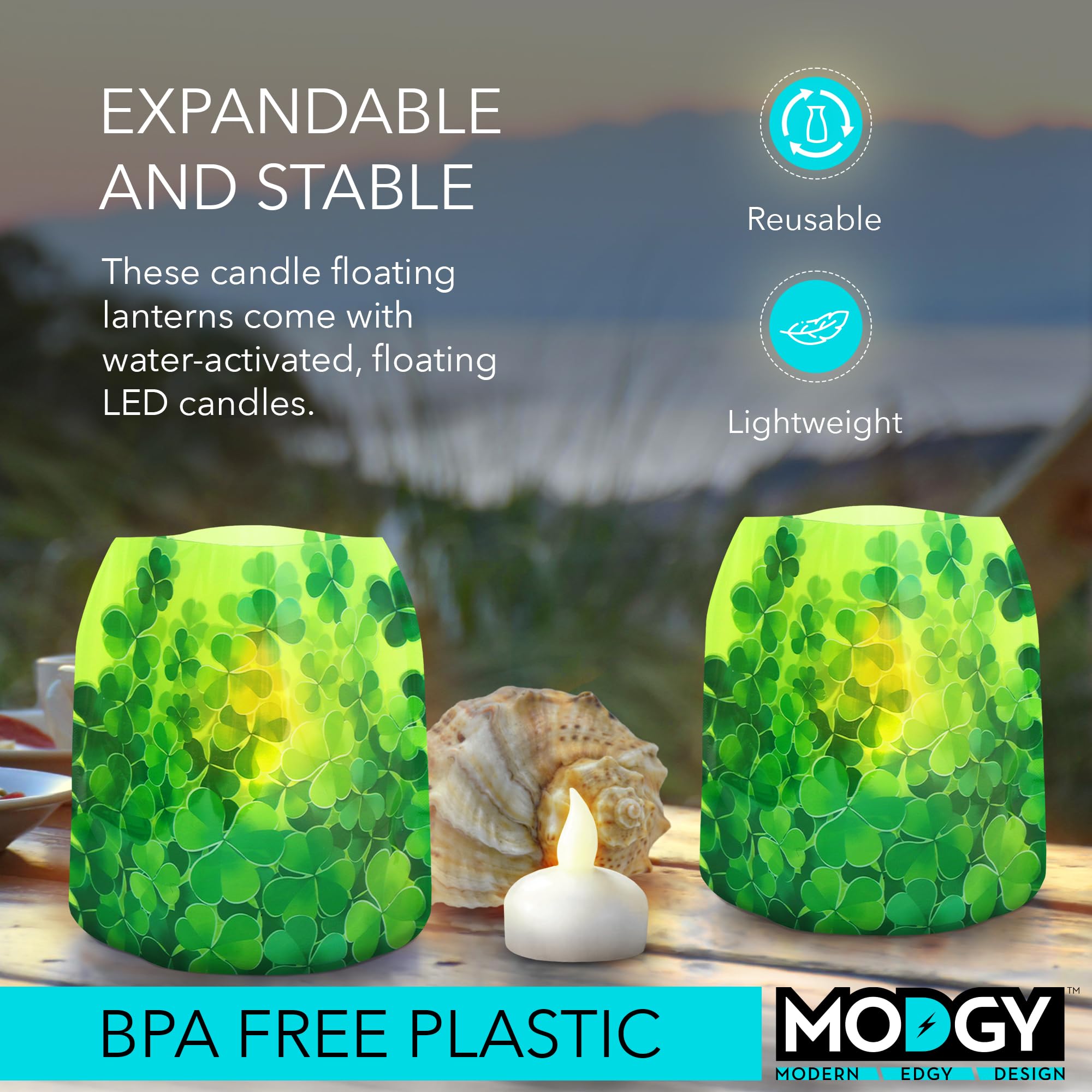 MODGY Luminary Lanterns - 4-Pack Decorative Candle Holders with Flameless Floating LED Candles for Indoor & Outdoor Use | Perfect for Weddings, Patios, Gardens, and Home Decor
