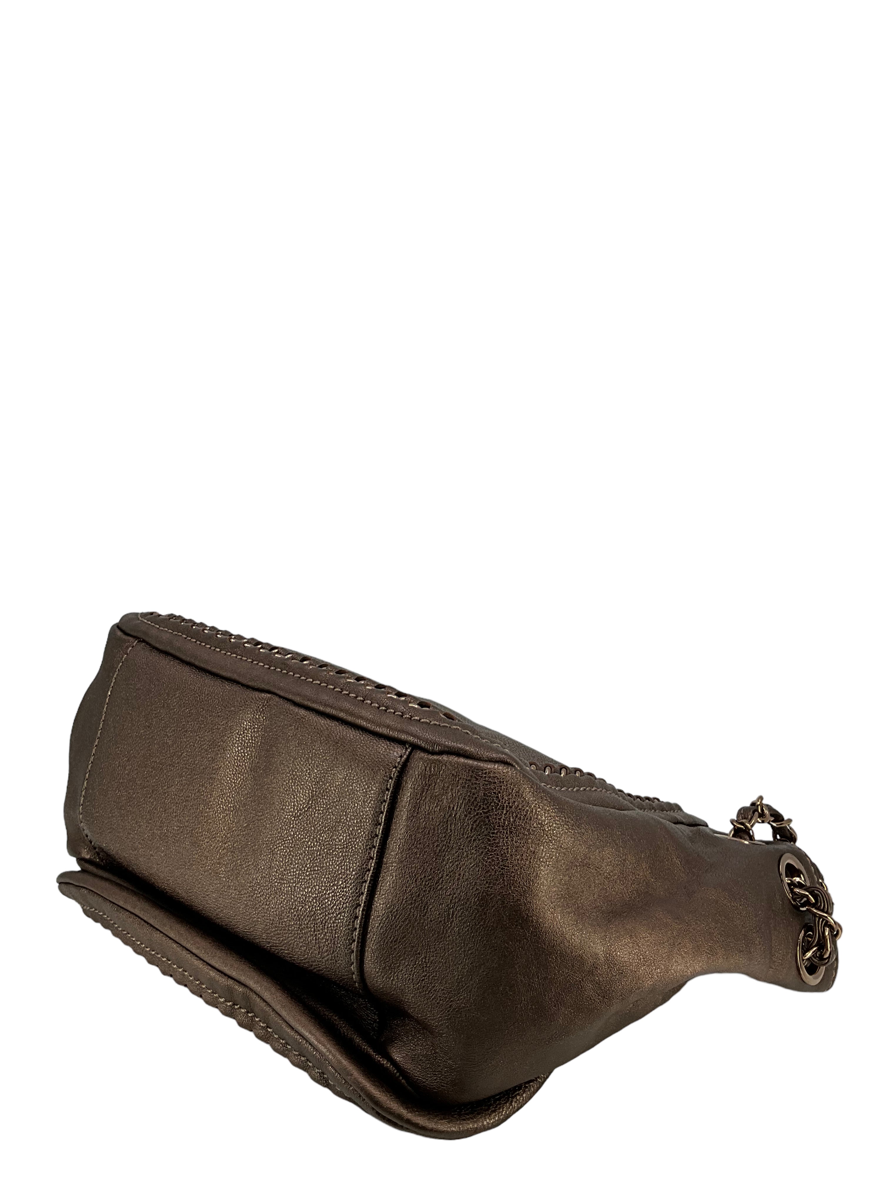 Chanel Metallic Bronze Leather Luxe Ligne Accordion Flap Bag - Luxury Designer Handbag for Women | Perfect for Evening Parties, Weddings & Special Occasions