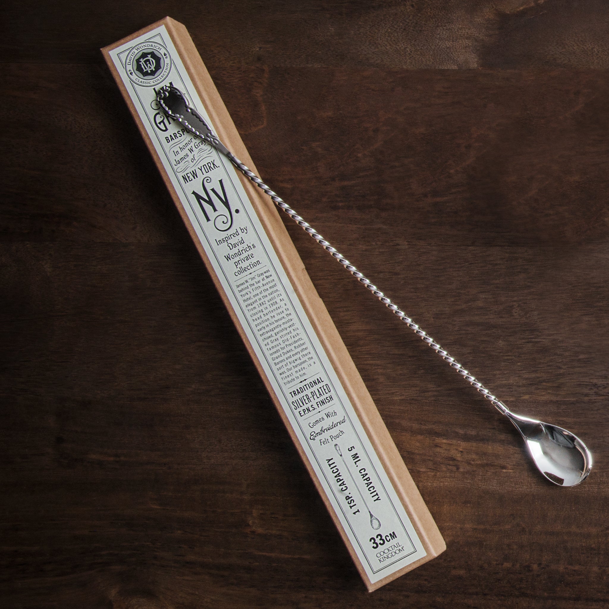 JIM GRAY™ Silver Plated EPNS Bar Spoon - 33cm Cocktail Mixing Tool for Home Bars & Professional Bartenders