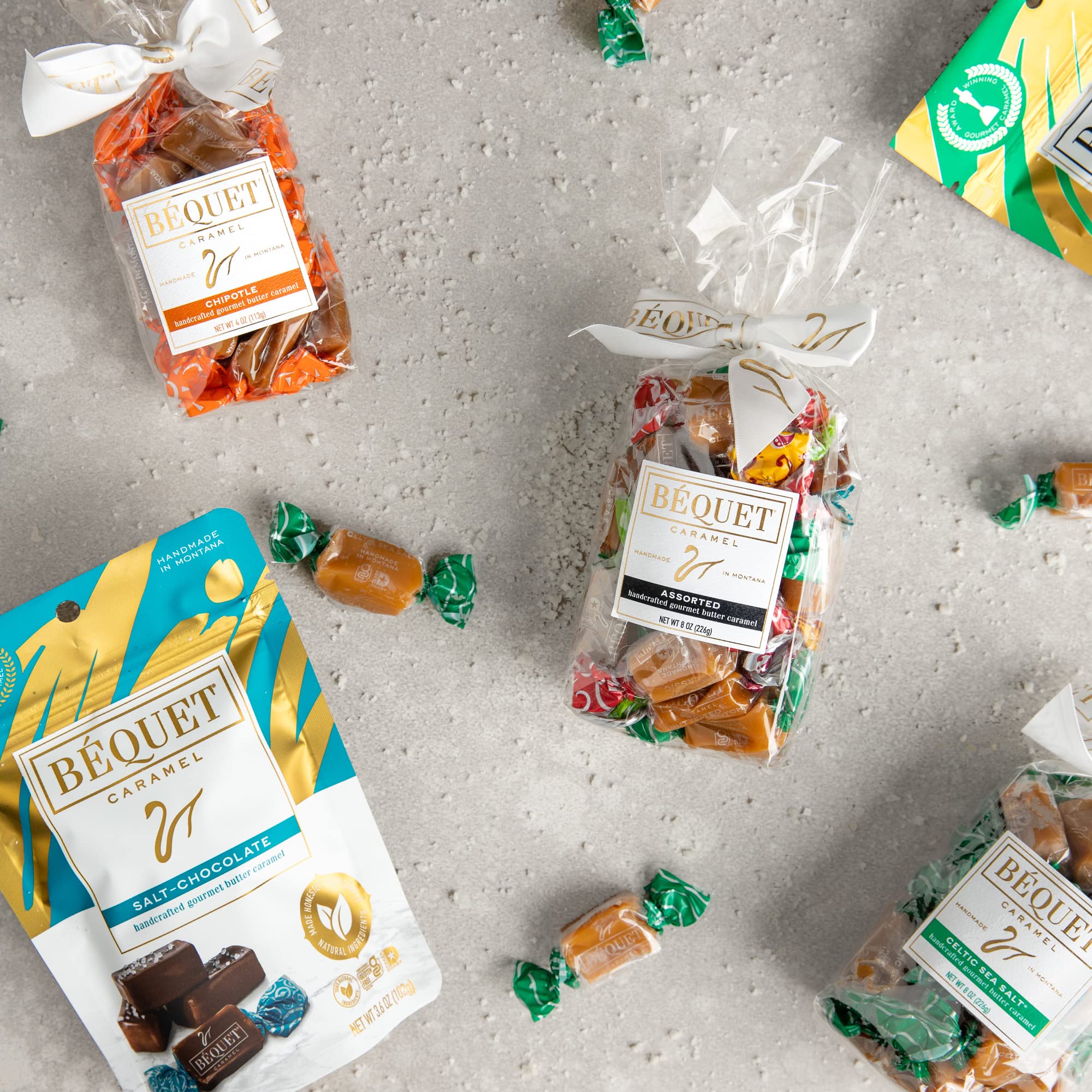 Béquet Gourmet Salted Chocolate Caramel Candy - Individually Wrapped Kosher & Gluten Free Treats - 5 LB Bulk Box - Made in Montana USA - Perfect for Gifts, Parties & Dessert Toppings