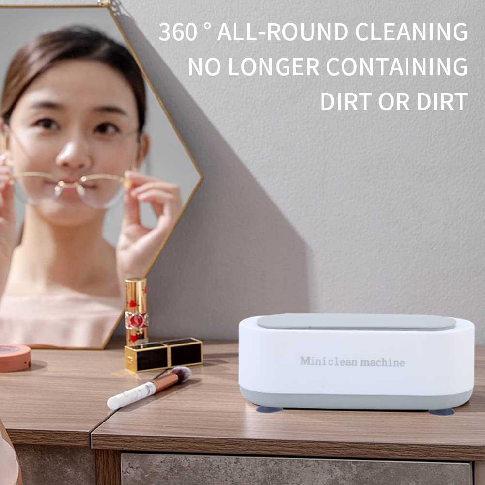 EMVANV Ultrasonic Cleaner for Jewelry, Eyeglasses & Watches - High Frequency Vibration Cleaning Machine for Home Use (White) | Perfect for Cleaning Rings, Necklaces, Glasses & Small Household Items