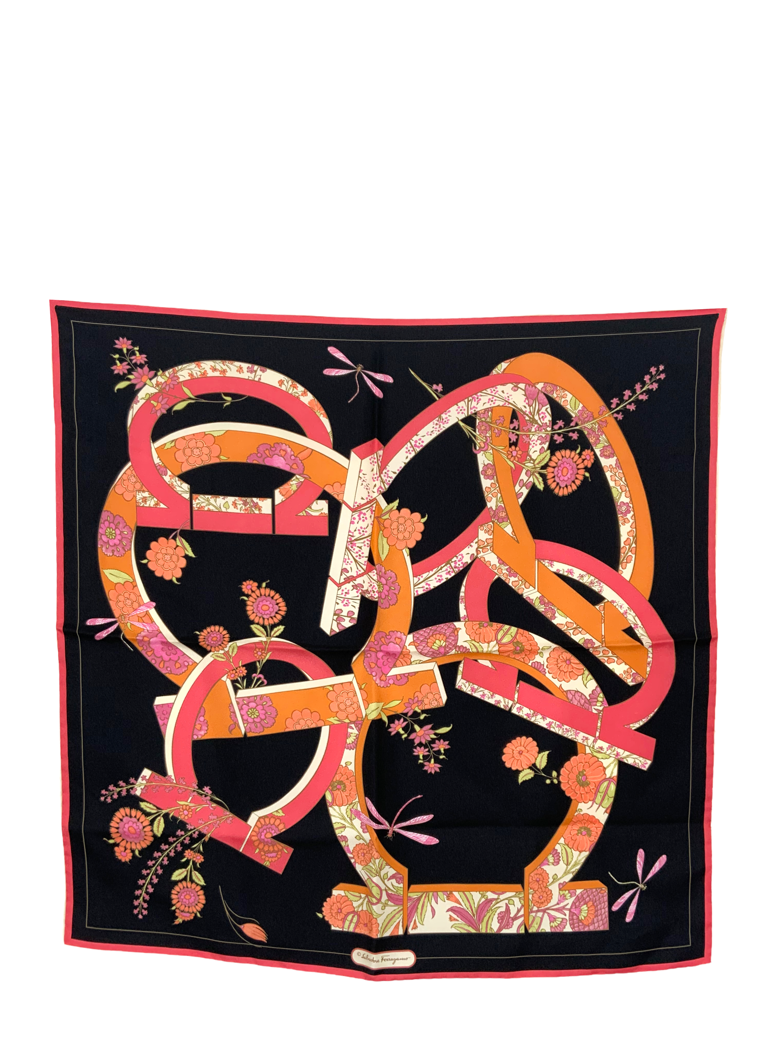 Salvatore Ferragamo Gancini Floral Print Small Silk Scarf for Women - Luxury Fashion Accessory for Spring Outfits & Gift Giving