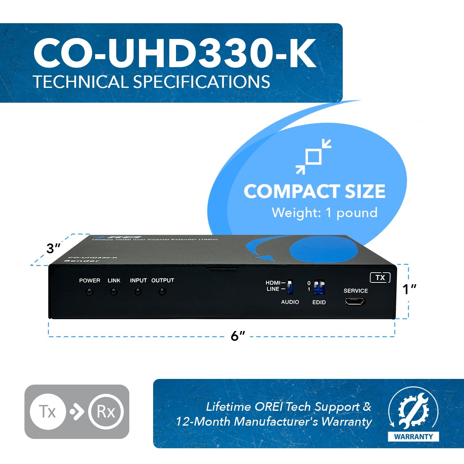 4K HDMI Over Coaxial Extender up to 330 Feet - 4K@60Hz Transmission via 75 Ohm RG6 Copper Cable with Bidirectional IR Control & Audio Output (CO UHD330 K) - Perfect for Home Theater, Conference Rooms, and Digital Signage Systems