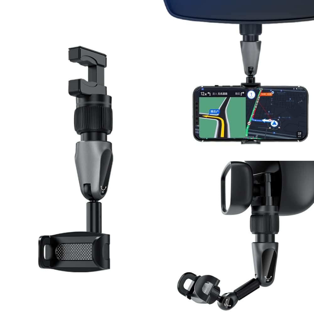 360° Rotatable & Retractable Universal Car Phone Mount - Rearview Mirror Phone Holder for iPhone & Android - Perfect for GPS Navigation, Hands-Free Calls & Ride-Sharing Drivers