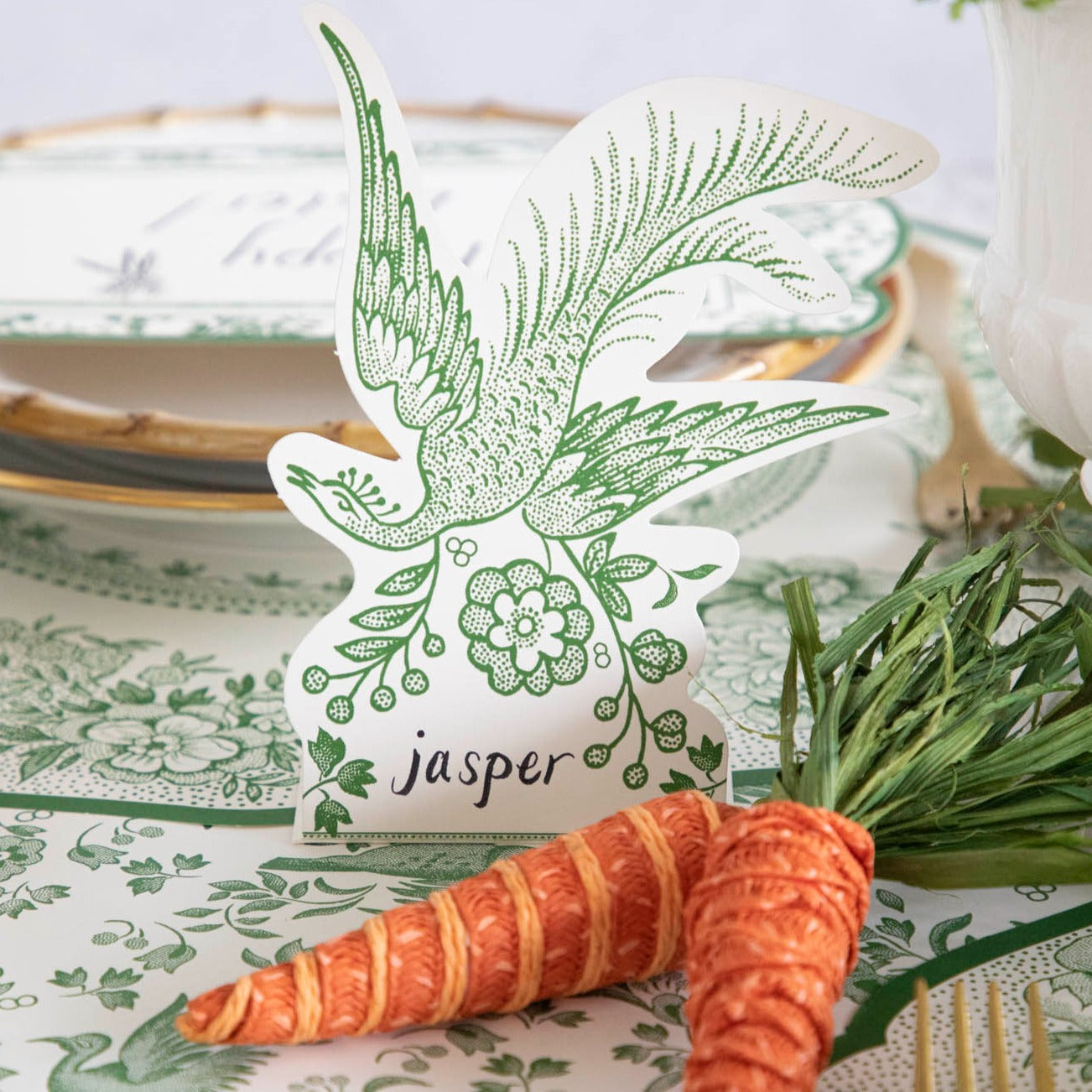 Elegant Green Asiatic Pheasants Place Cards for Weddings, Parties & Events - Premium Table Name Cards for Special Occasions