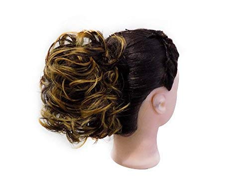 Samyak Golden Highlighted Curly Hair Extension Bun for Brides - Perfect for Weddings, Prom, and Special Occasions