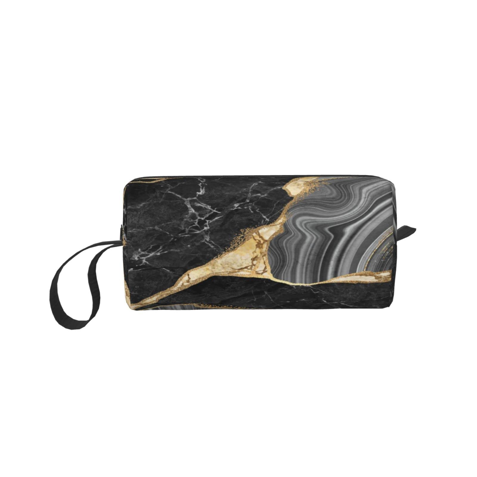 Waterproof Travel Makeup Bag for Women & Girls - Black & Gold Marble Cosmetic Pouch with Zipper | Small Purse Organizer for Toiletries, Brushes & Essentials | Perfect for Vacation, Gym & Daily Use