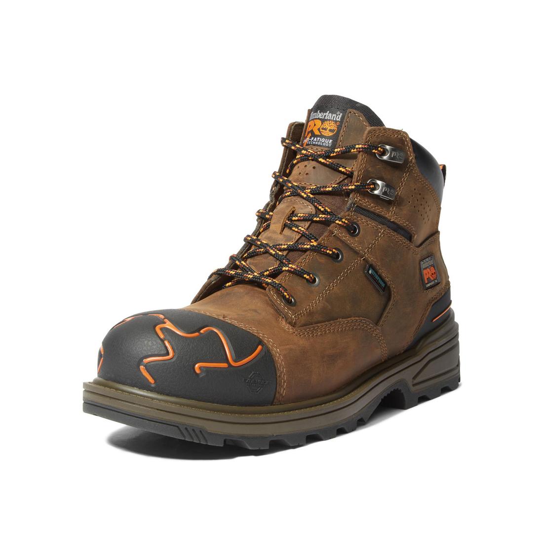 6 Inch Composite Toe Waterproof Work Boots for Men - OSHA Safety Rated, Slip Resistant, Comfortable Orange & Brown Work Shoes for Construction, Warehouse & Outdoor Jobs