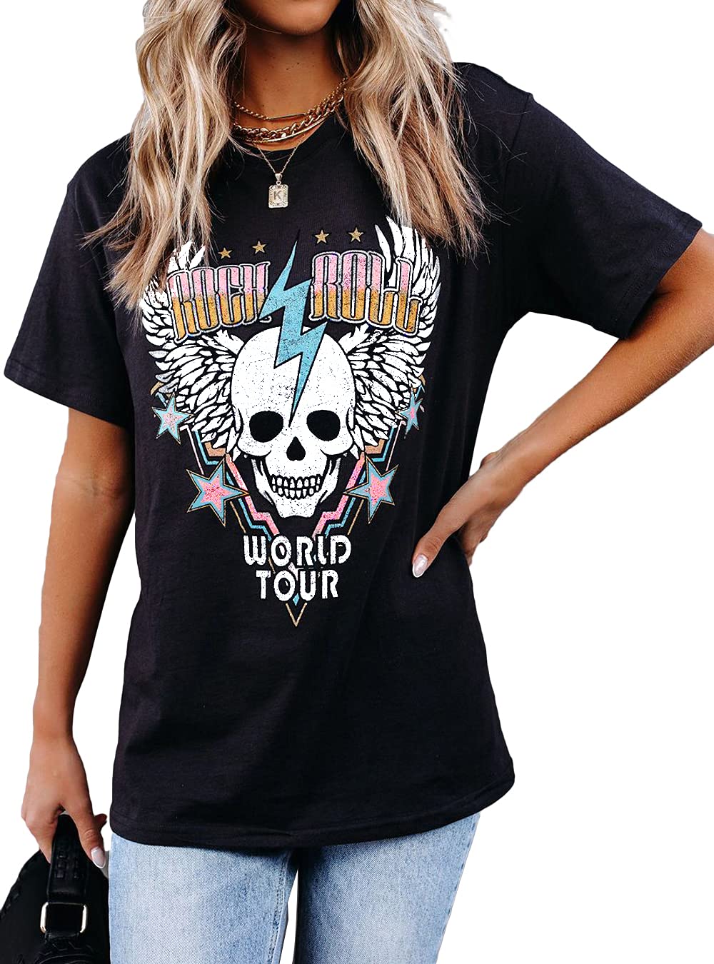 Women's Short Sleeve Graphic T-Shirt - MLEBR Casual Crew Neck Basic Tee for Everyday Wear | Perfect for Streetwear, Weekend Outfits & Layering