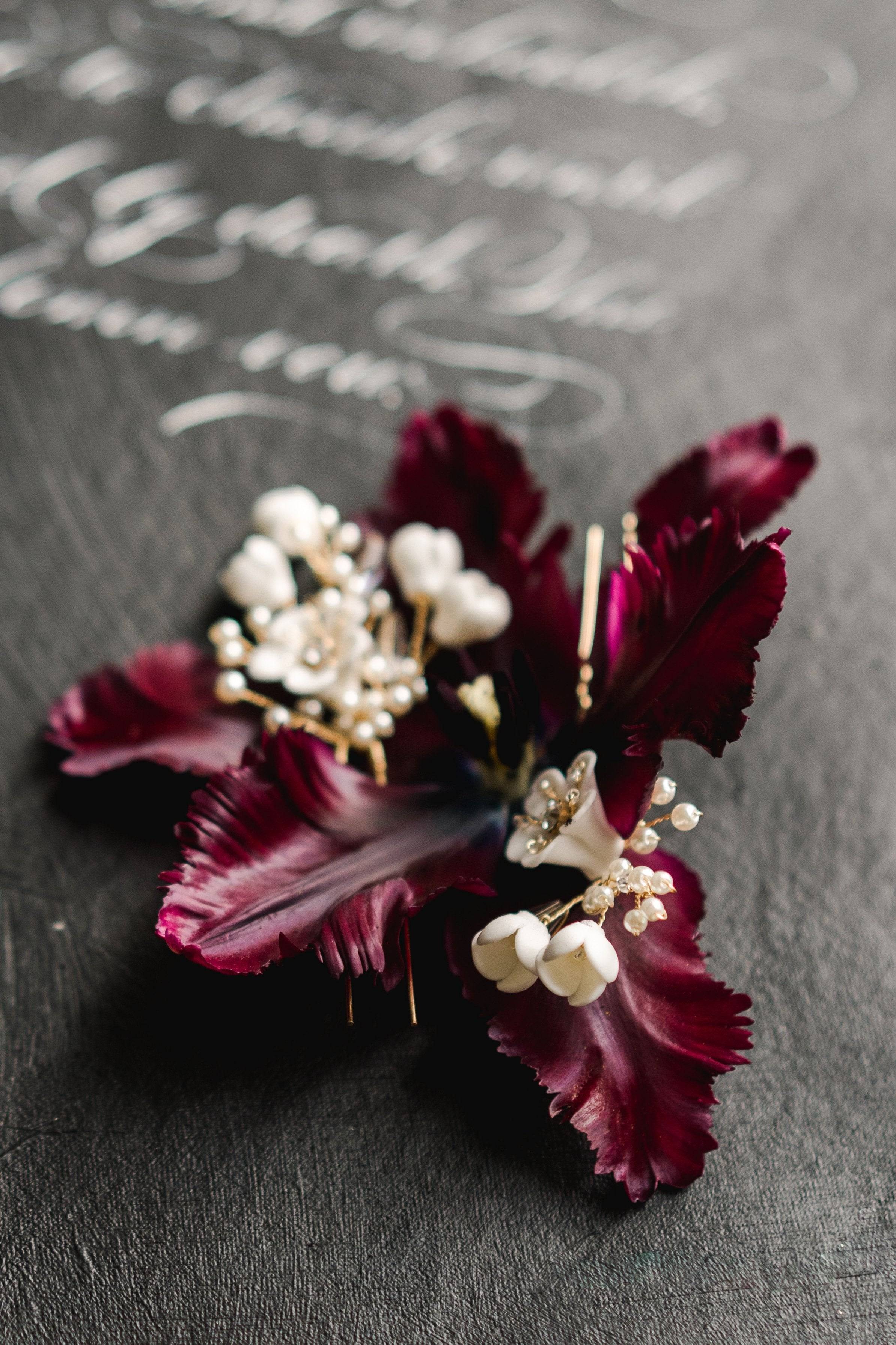JULIA Porcelain Floral Comb and Hairpin Set for Women - Elegant Hair Accessories for Weddings, Prom, and Special Occasions