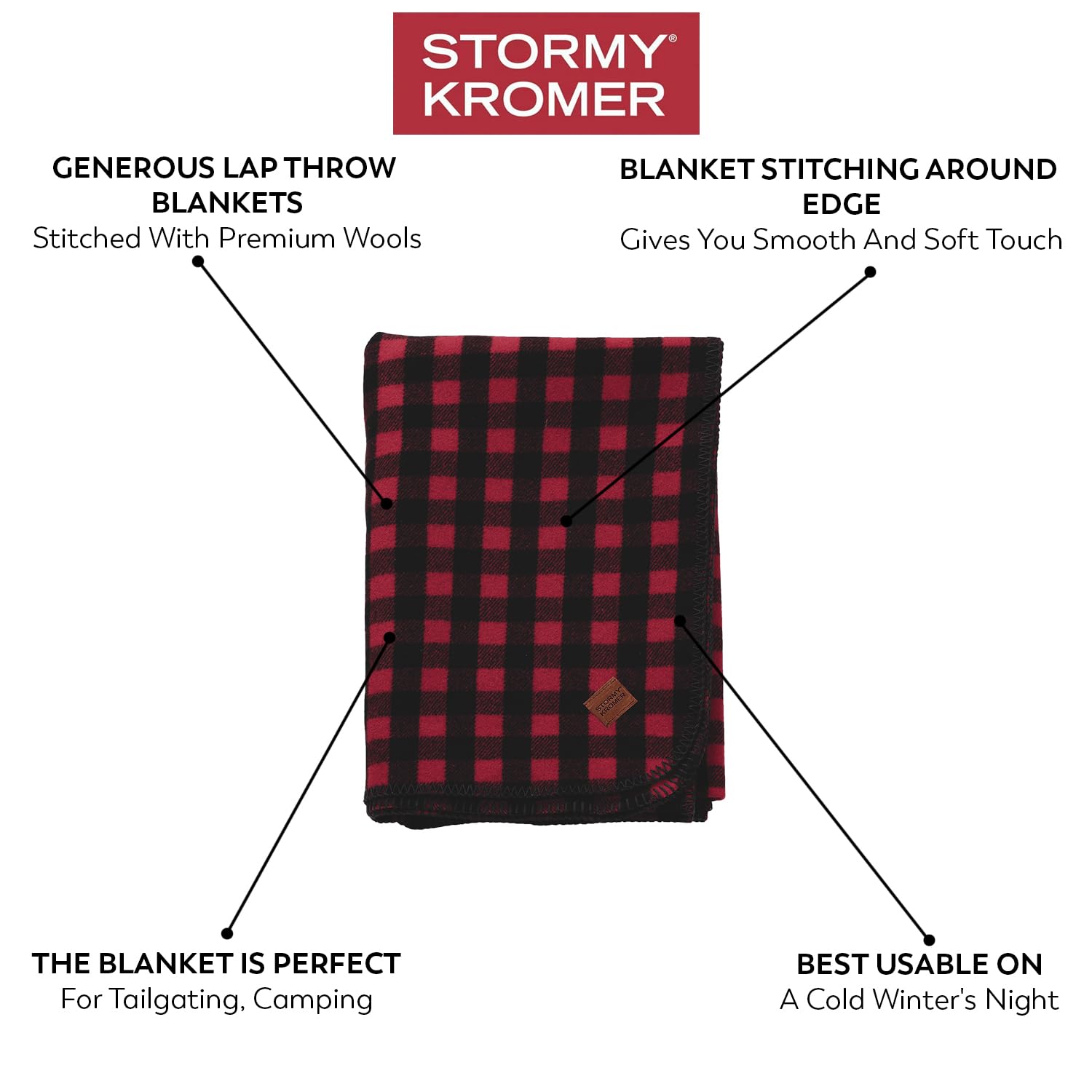 Stormy Kromer Black & Gray Plaid Wool Blanket - Warm Winter Throw for Camping, Cabin & Home Decor - Heavyweight 100% Wool Blanket for Couches, Beds & Outdoor Adventures