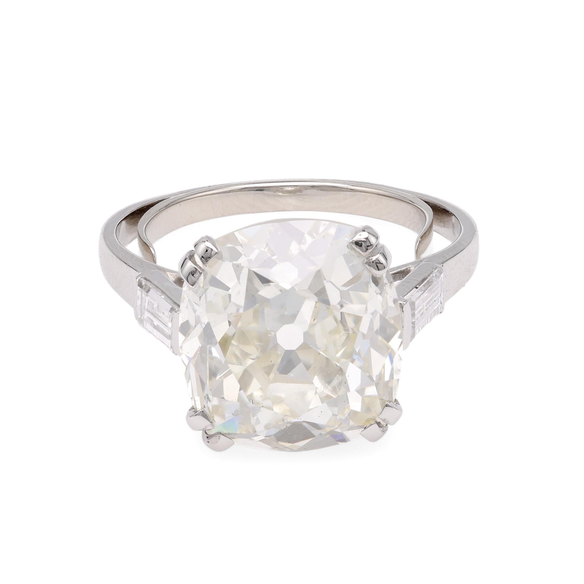 Antique French Art Deco GIA Certified 7.60 Carat Old Mine Cut Diamond Platinum Engagement Ring - Vintage Wedding Band, Anniversary Gift for Her