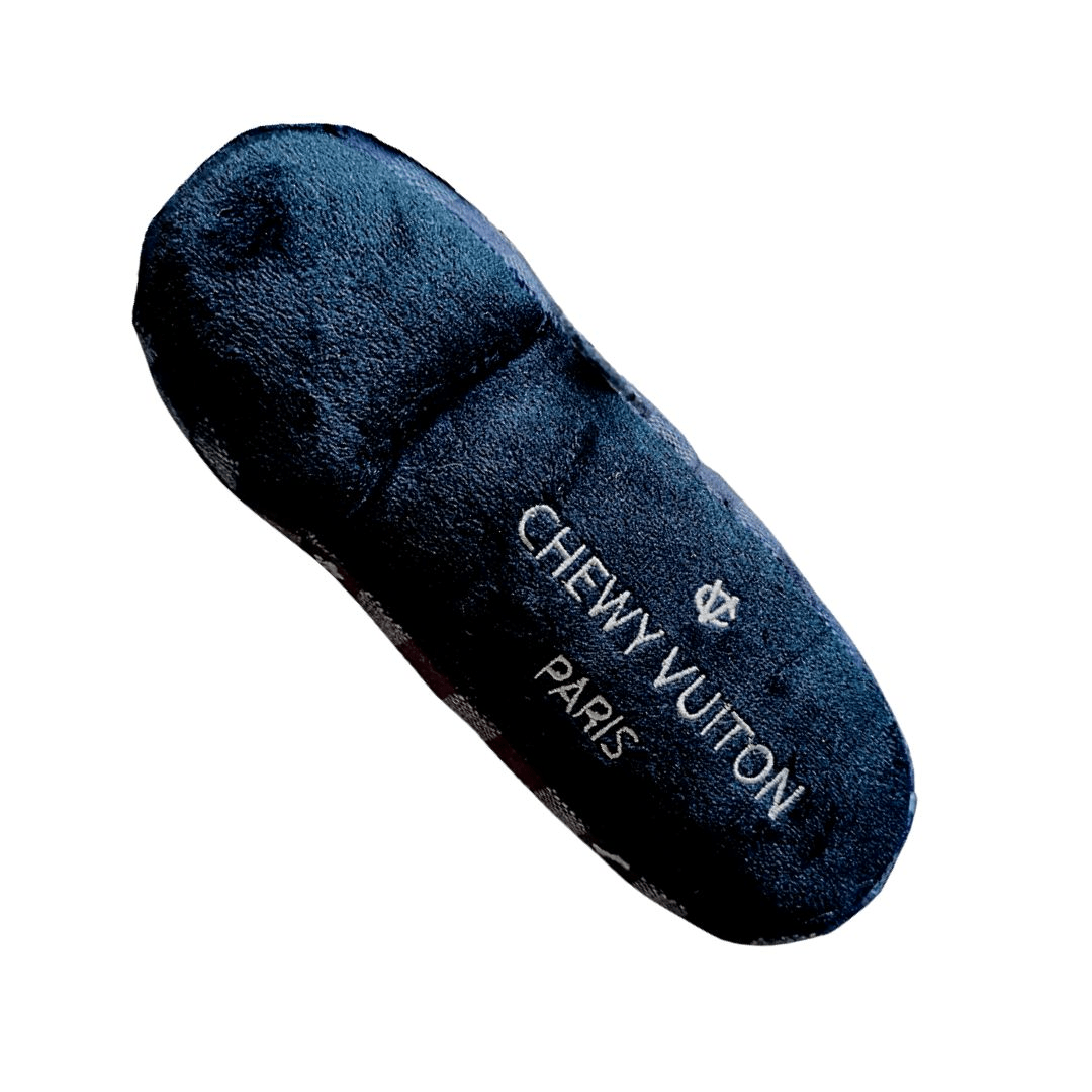 LV-Inspired Black Checker Plush Chewy Loafer Dog Toy - Perfect for Teething Puppies & Playtime Fun