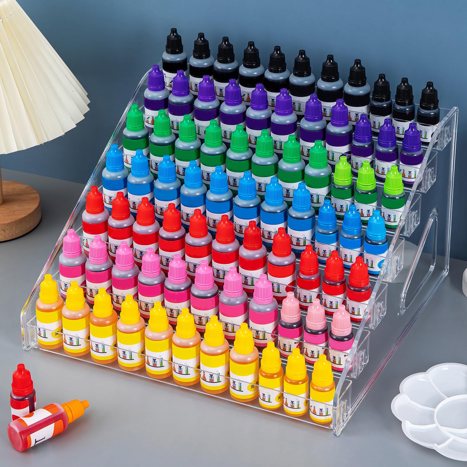 7-Tier Acrylic Paint Organizer with Brush Holder - Perfect for 2oz Tubes, Nail Polish, Alcohol Inks & Essential Oils | Compact Storage Shelf for Art Supplies, Makeup & DIY Crafts | Ideal for Artists, Crafters & Home Organization