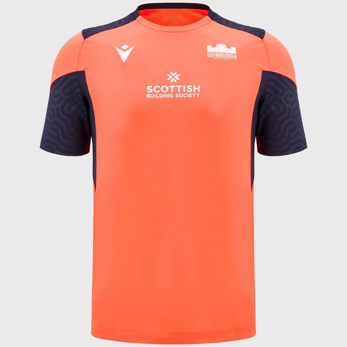 Edinburgh Rugby Macron Polyester T-Shirt for Men - Coral Pink - Breathable & Lightweight - Perfect for Rugby Matches, Training, and Casual Wear
