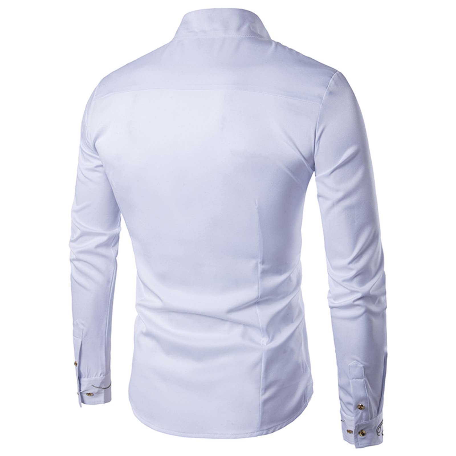 GOKKILRW Men's Slim Fit Mandarin Collar Embroidery Cotton Dress Shirt - Casual Long Sleeve Irregular Hem Shirt for Work, Party & Special Occasions