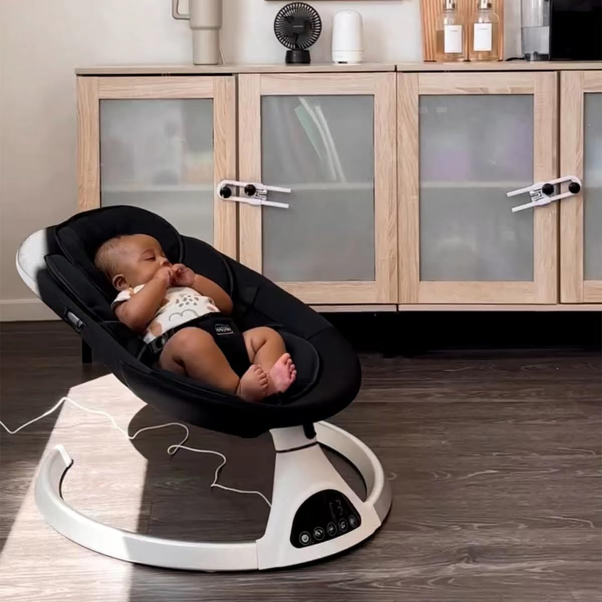 HARPPA Electric Baby Swing for Infants to Toddlers - Portable Baby Swing with 5 Speed Settings, Remote Control, Music Speaker, 12 Lullabies & Bluetooth (Black) - Perfect for Newborn Boys & Girls at Home, Travel, and Nursery