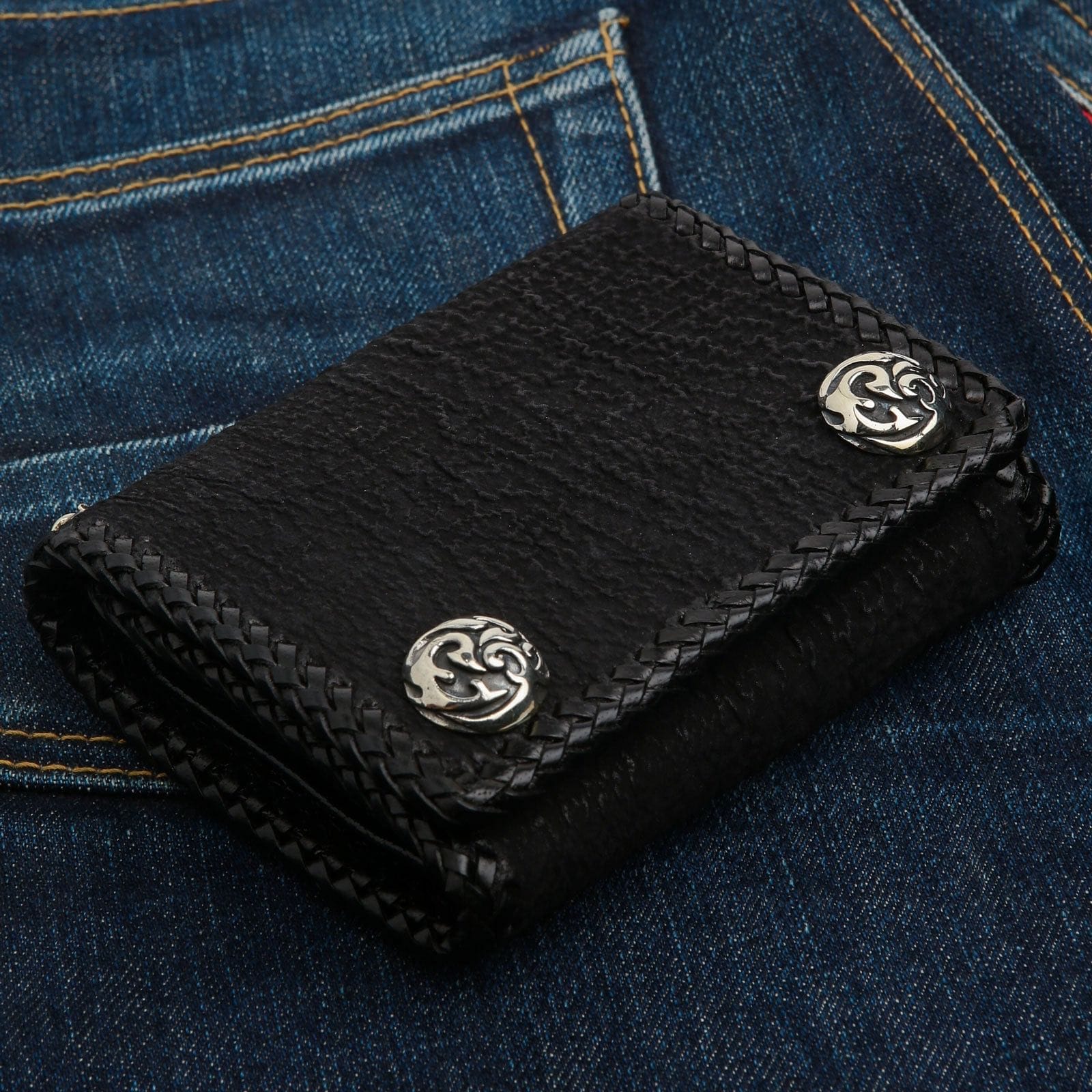 Authentic Shark Skin Leather Biker Wallet for Men - Durable RFID Blocking Motorcycle Wallet with Money Clip - Perfect for Riders, Travel & Everyday Use