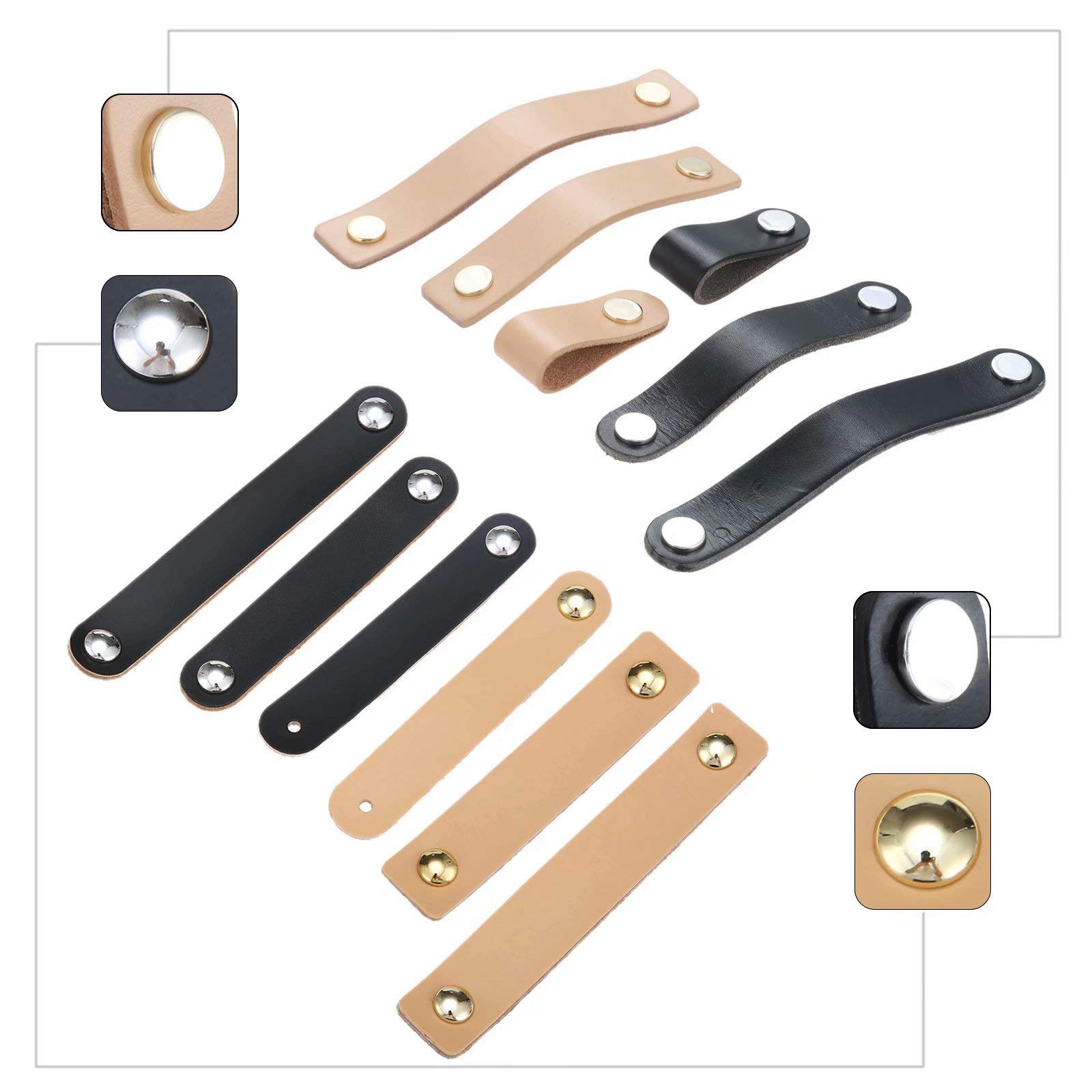 8-Pack Handmade Leather Drawer Pulls & Knobs - Black Leather Cabinet Handles for Suitcase, Kitchen, Office, Chest & Cupboard Drawers - Perfect for Home & Office Furniture Upgrade