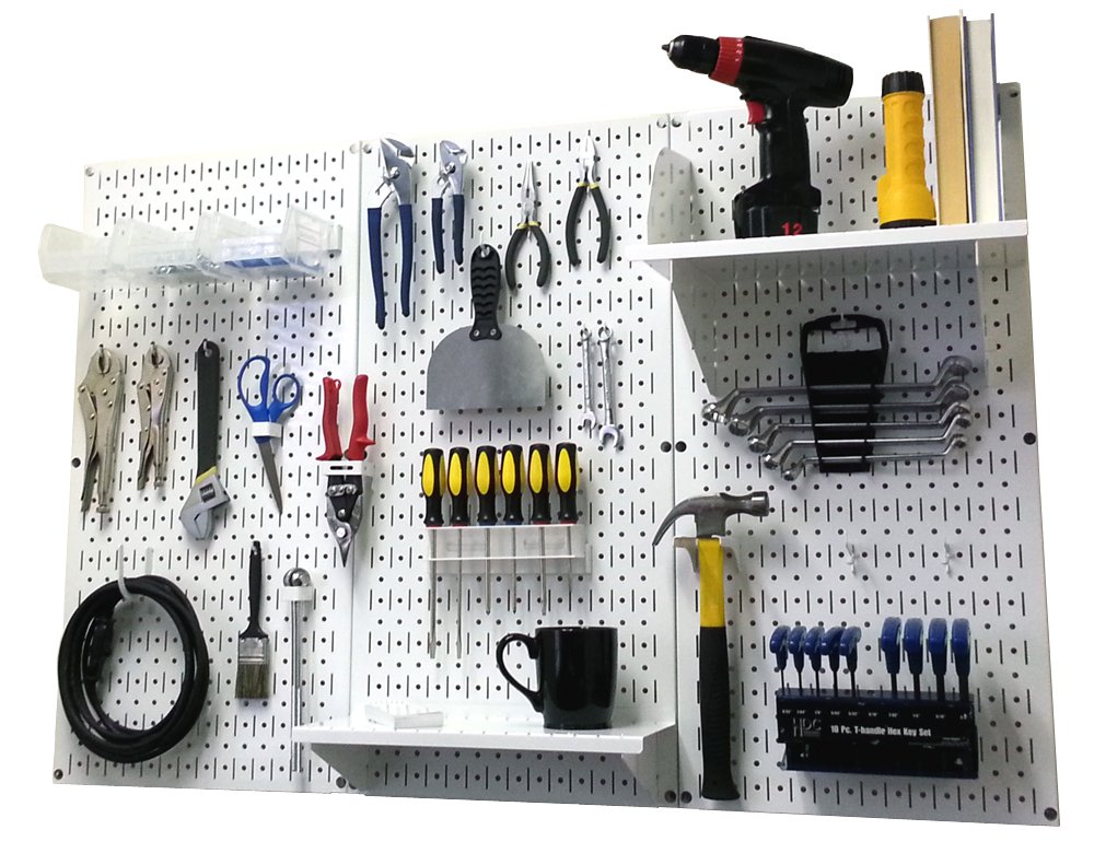 Wall Control 30-WRK-400 WW 4-Foot Pegboard Organizer Kit - White Metal Tool Storage System with Accessories | Garage Workshop & Home Tool Organization Solution