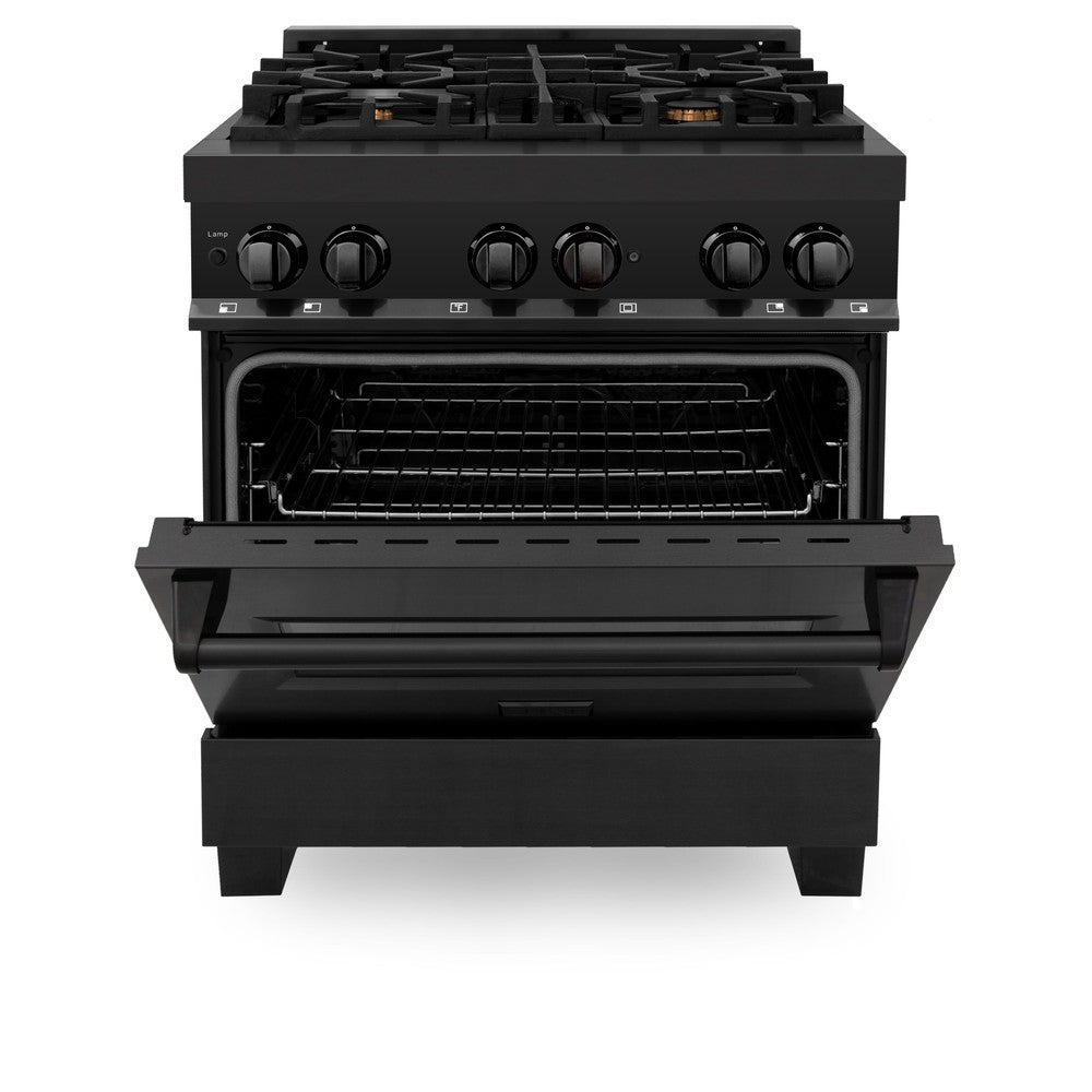 ZLINE 30-inch Black Stainless Steel Kitchen Package - Dual Fuel Range & Over-the-Range Microwave (3KPR RABOTRH30) | Premium Appliance Bundle for Modern Kitchens | Perfect for Home Renovations & Chef-Inspired Cooking Spaces