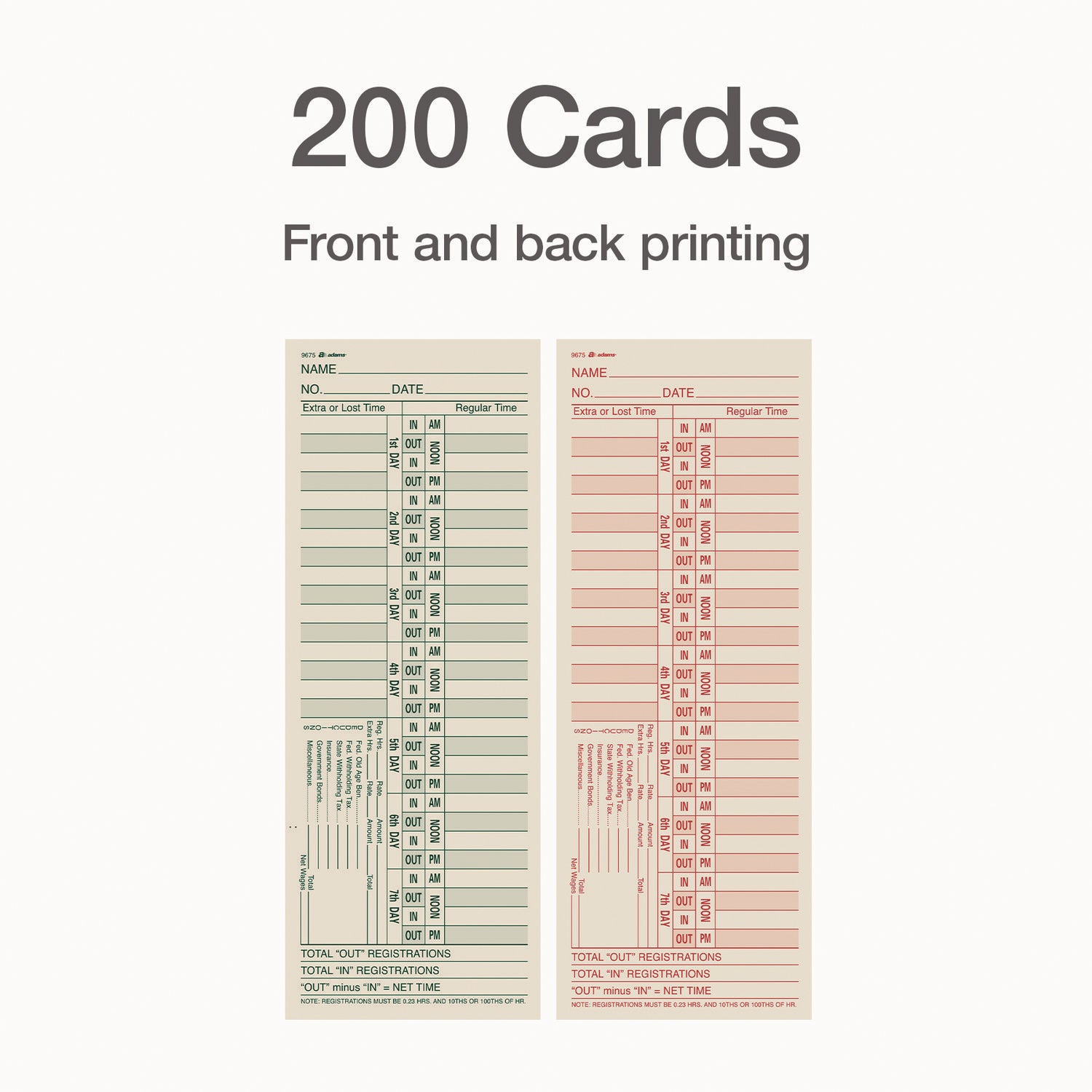 Adams® Bi-Weekly Time Cards for Acroprint, Amano & Lathem Time Clocks - 2-Sided Design, 3.38