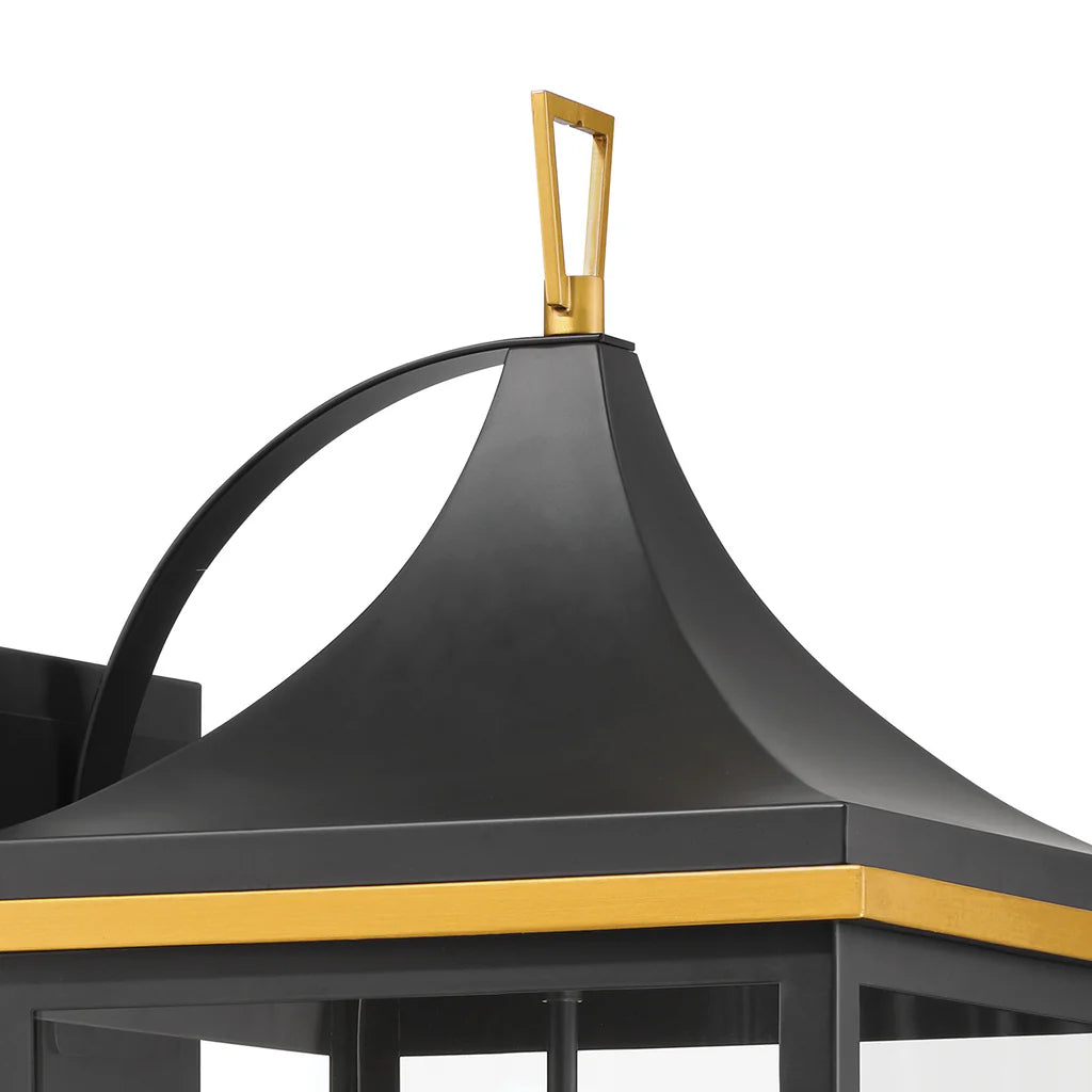 Simpson 4-Light Outdoor Wall Sconce - 12.25x31.5 Inch Matte Black Stainless Steel & Glass Fixture with Textured Gold Finish - 120V 4 E12 Candelabra Base LED Bulb Sockets - Perfect for Patio, Garden, Porch, Exterior Walls & Entryway Lighting