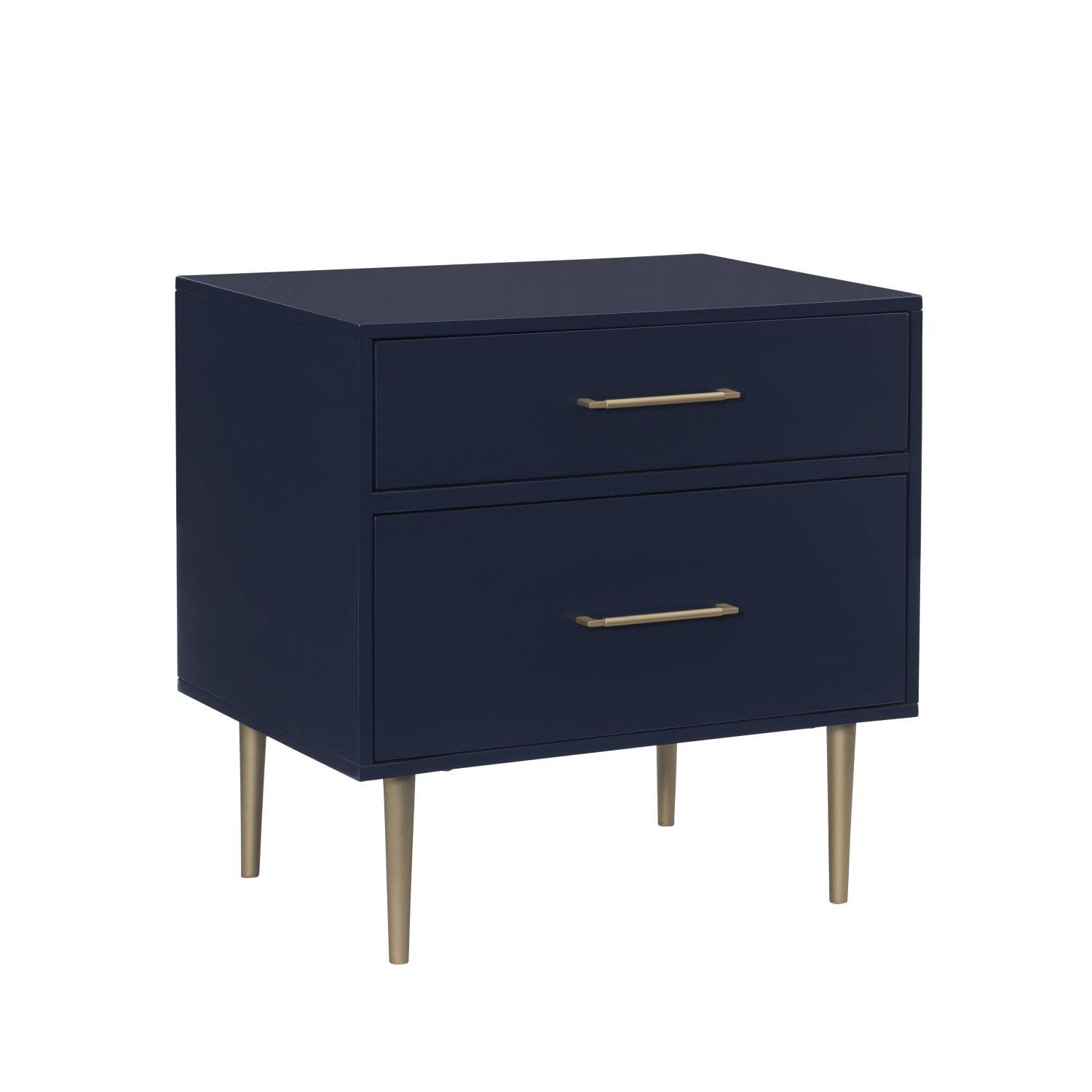 Linon Gloria 2-Drawer Nightstand in Navy Blue - Stylish Bedside Table for Bedroom, Living Room, or Guest Room Storage