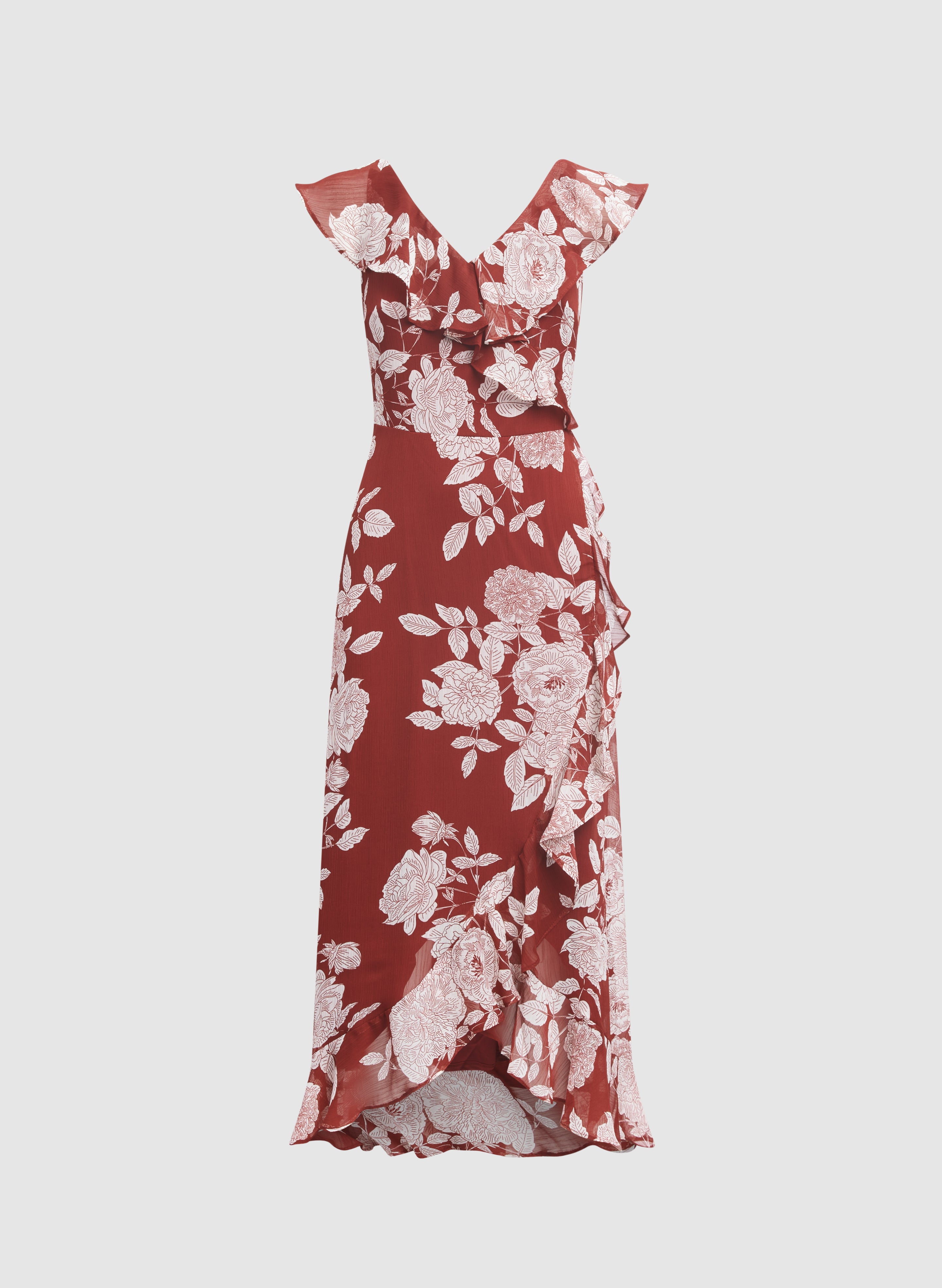 Floral Flounce Front Dress - Elegant Summer Midi Dress for Women, Perfect for Weddings, Parties & Date Nights