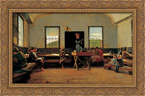 Winslow Homer The Country School 24x16 Gold Ornate Wood Framed Canvas Art - Vintage Wall Decor for Living Room, Bedroom & Office