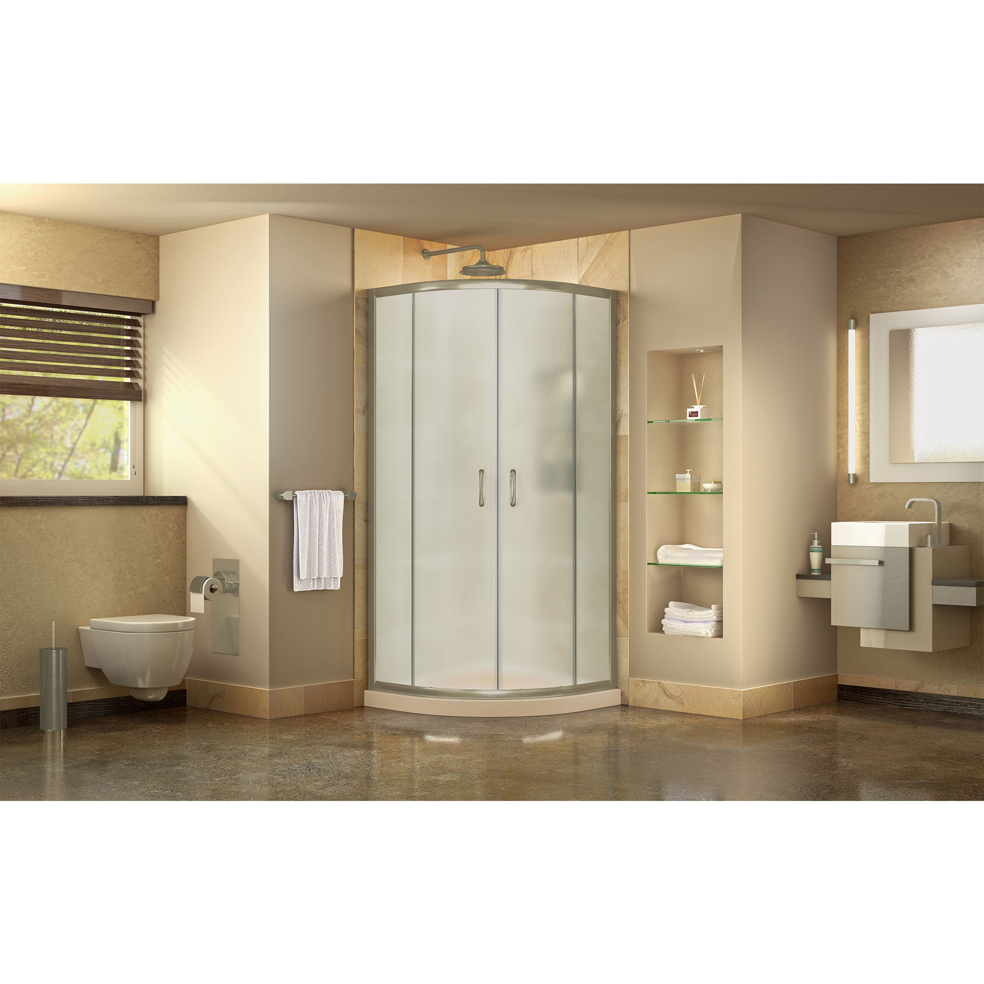 DreamLine Prime 33x33x74.75 Inch Corner Sliding Shower Enclosure with SlimLine Base Kit - Frosted Glass for Bathroom Remodel & Space Saving Design