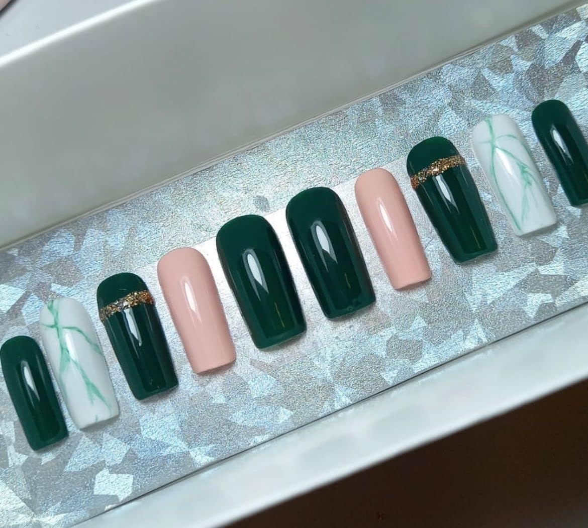 Reusable Press-On Nails Set - 12 Pack Multi-Color Glossy Shimmer Designs | Handmade Artificial Nails for Parties, Weddings & Special Occasions (H-60)