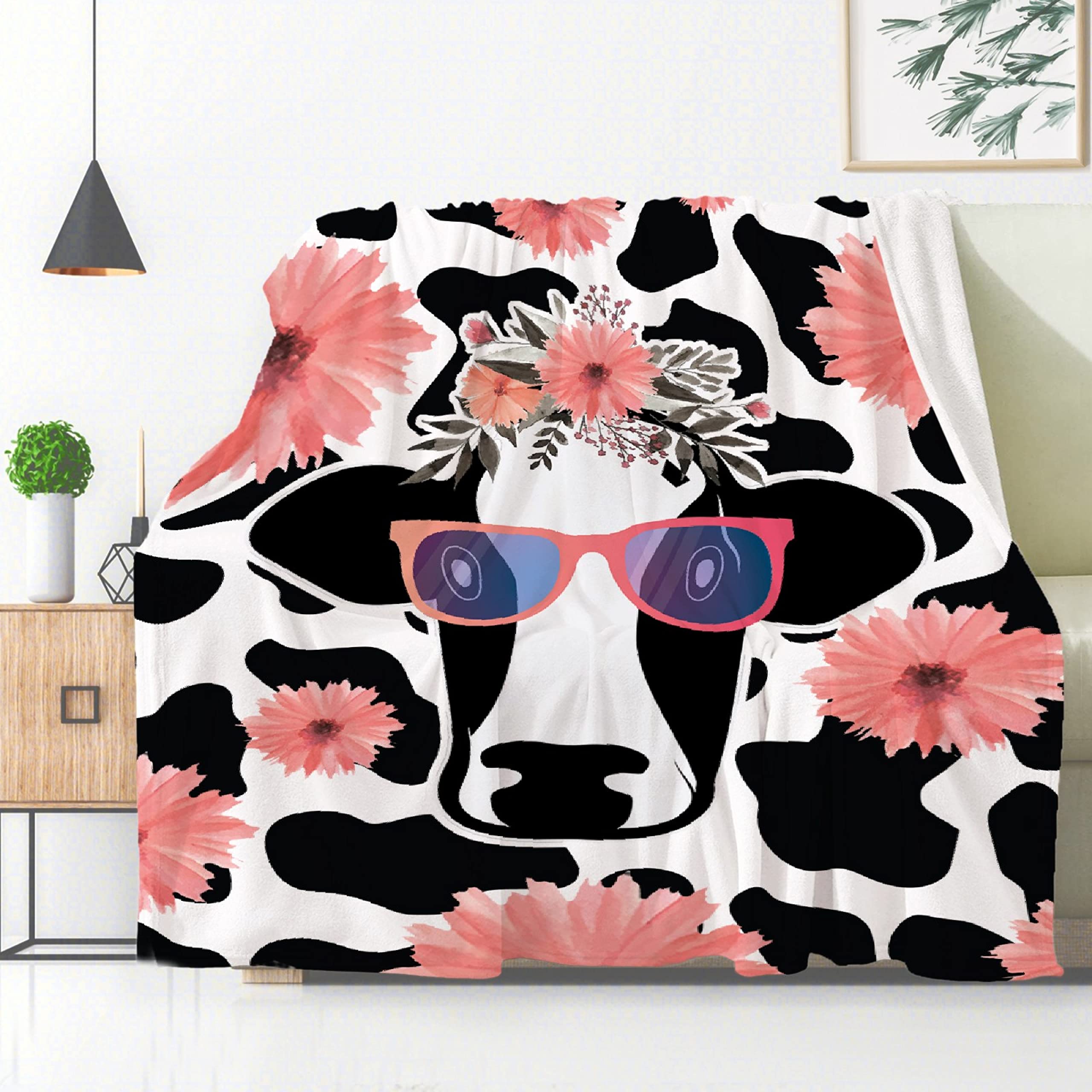 Soft Cow Print Fleece Blanket for Baby Girls & Boys - Ultra Plush Cozy Flannel Throw Blanket 120