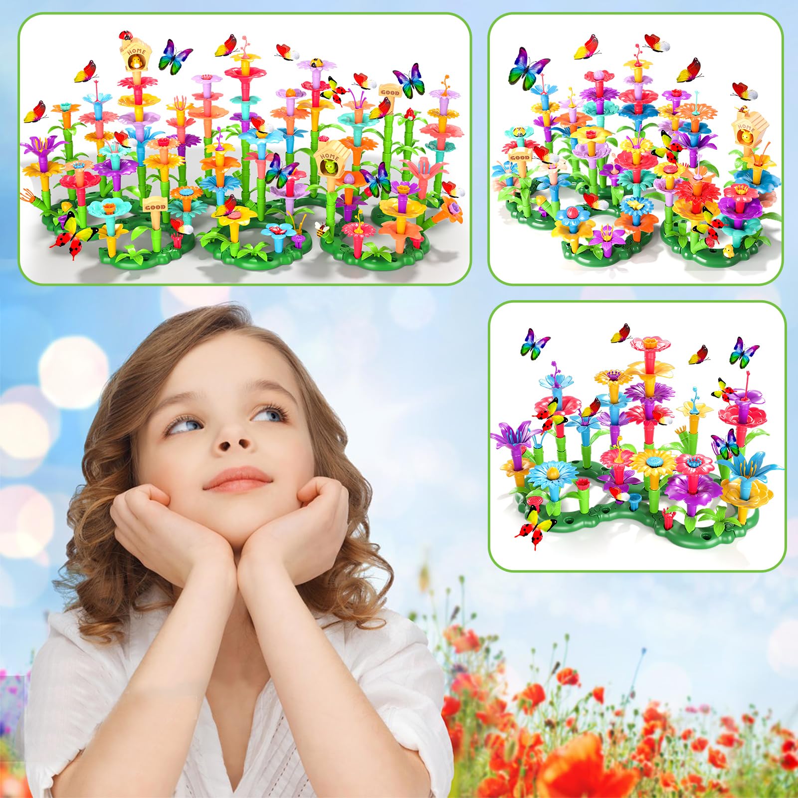 238Pcs Flower Garden Building Blocks for Kids Ages 3-7 | STEM Educational Stacking Toys for Preschool & Kindergarten | Creative DIY Construction Set for Brain Development | Perfect for Classroom Activities & Birthday Gifts