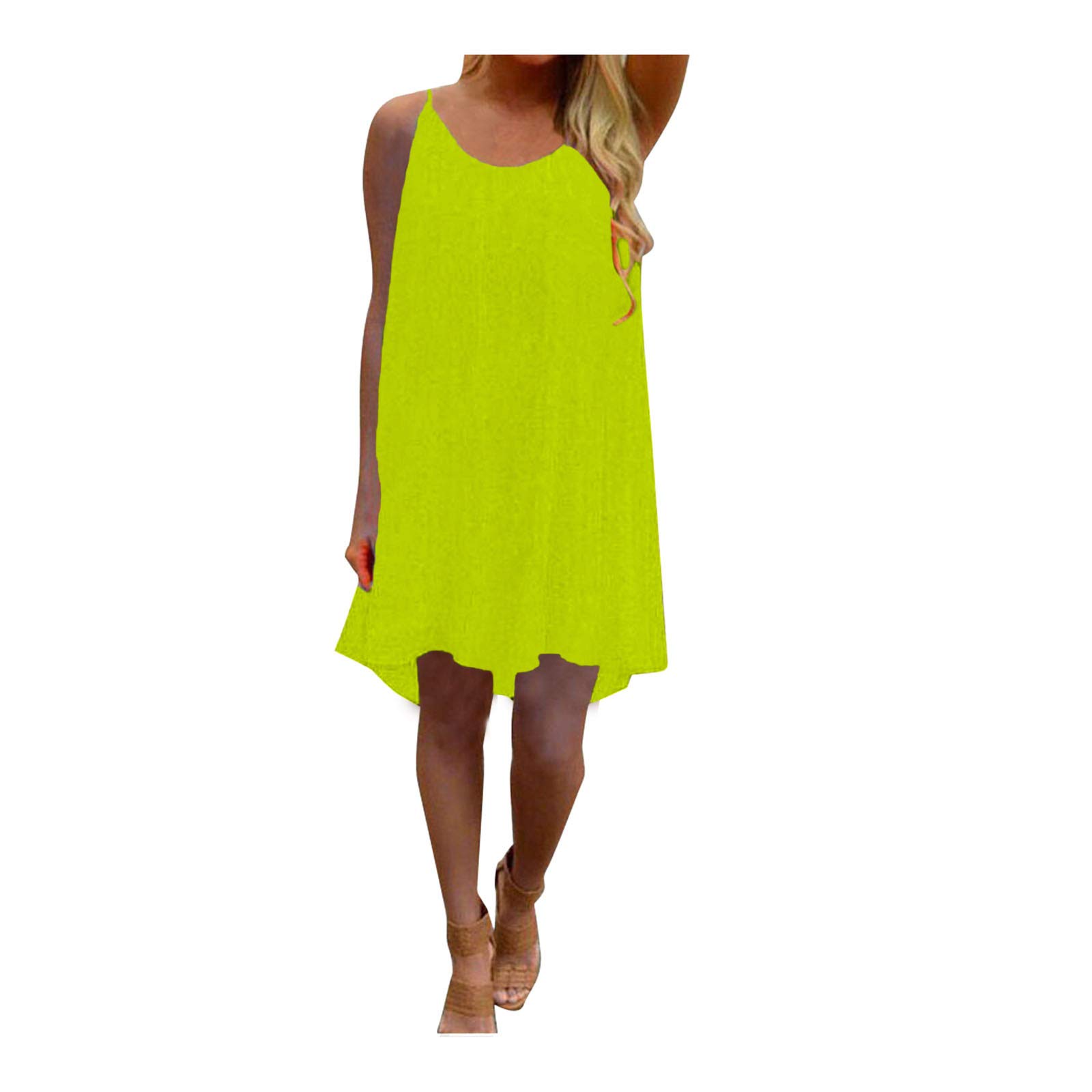 FORUU Women's Cute Spaghetti Strap Chiffon Dress - 2021 Summer Casual Sleeveless Backless Beach Dress for Vacation, Party & Outdoor Date