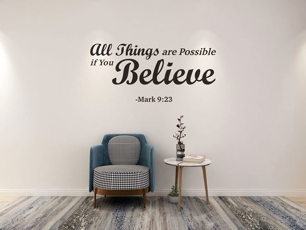 Christian Bible Verse Wall Decals - Mark 9:23 Vinyl Stickers for Prayer Room Decor