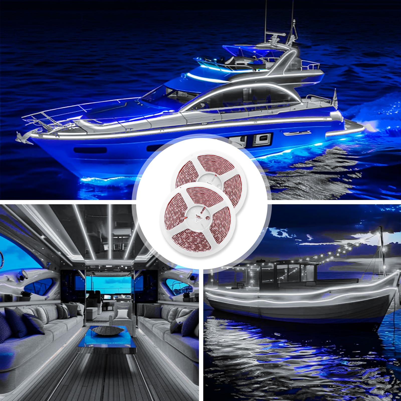 32.8ft Waterproof LED Boat Strip Lights (2 Rolls) - Marine Grade Pontoon, Kayak, Cabin & Deck Lighting for Navigation & Ambience - Perfect for Night Boating, Fishing & Waterfront Parties (White)