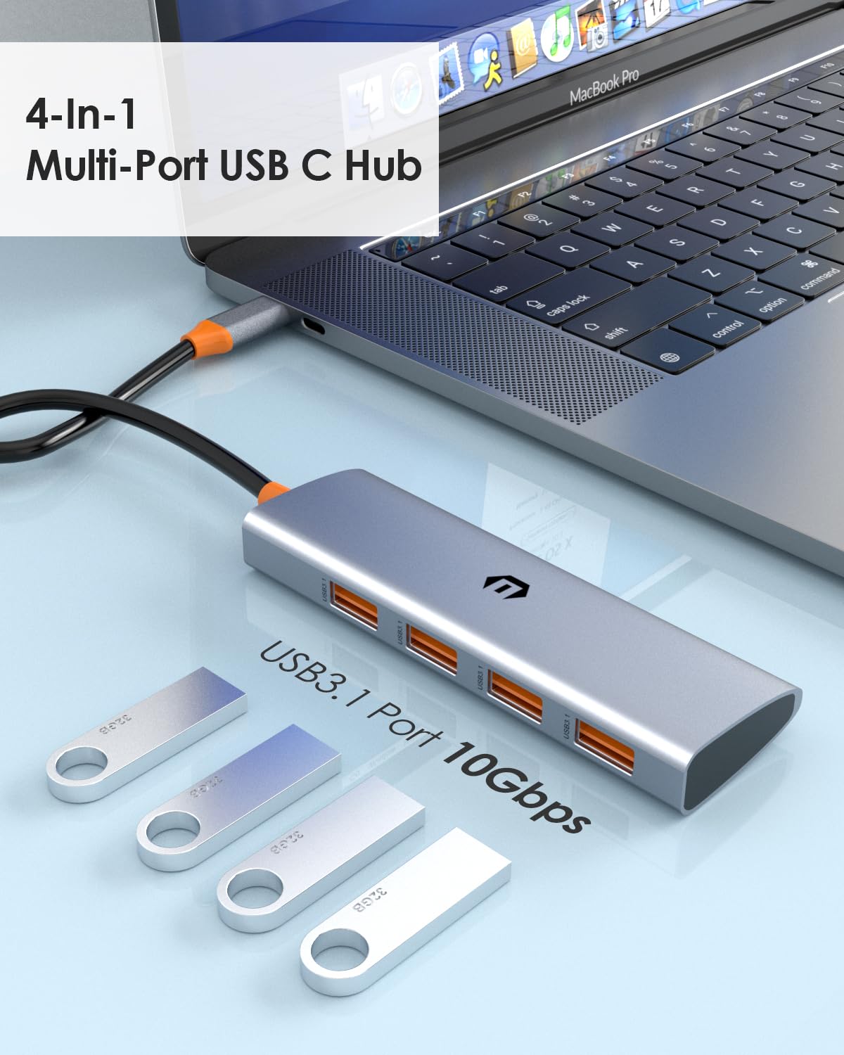 4-in-1 USB C Hub with 4 USB 3.1 Ports - High-Speed Data Transfer (2X Faster Than USB 3.0) - Universal Docking Station for MacBook, iPad Pro, Windows Laptops - Perfect for Home Office, Remote Work & Travel Accessories